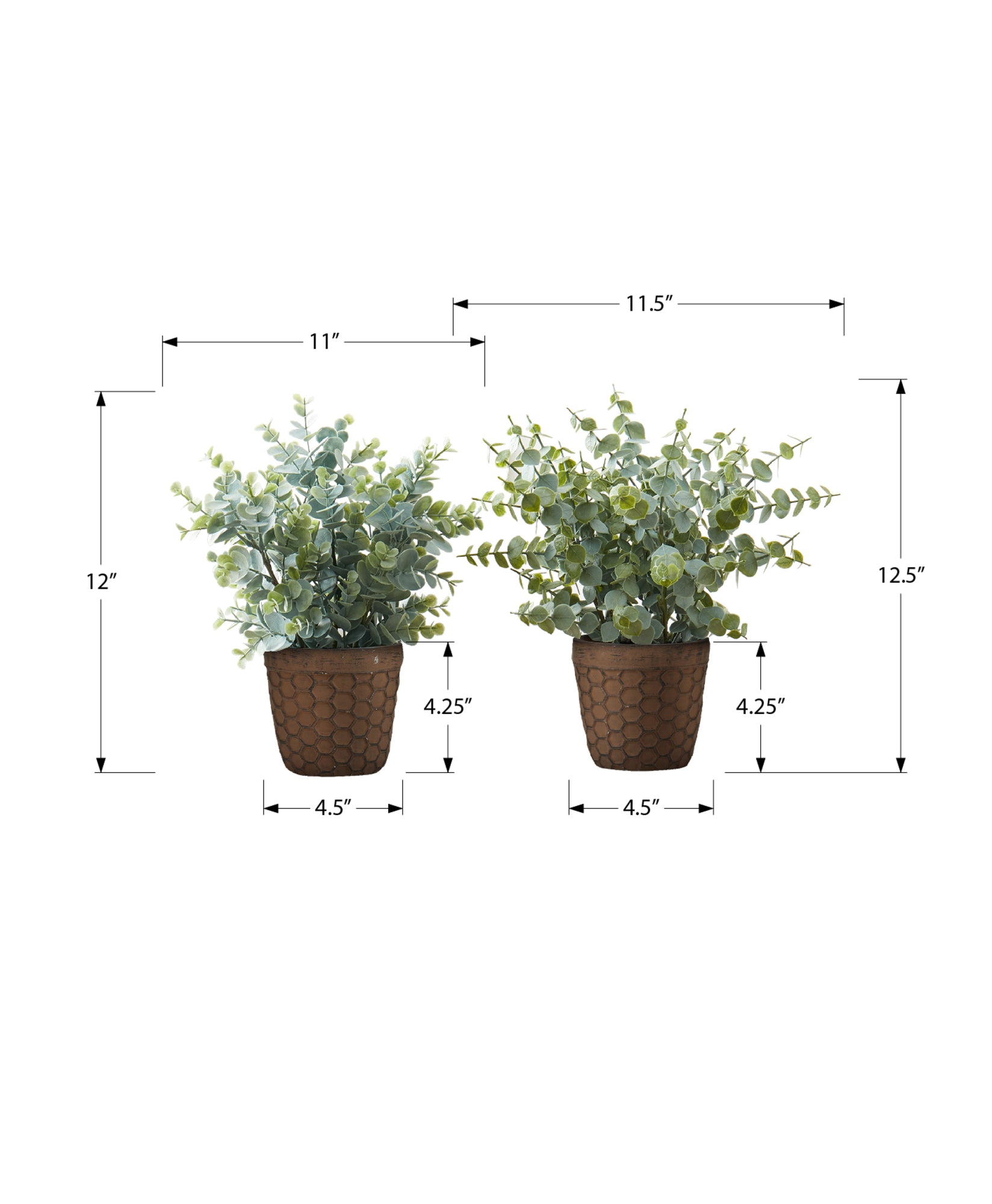MN-689560    Artificial Plant, 13" Tall, Eucalyptus Grass, Indoor, Faux, Fake, Table, Greenery, Potted, Set Of 2, Decorative, Green Leaves, Brown Pots