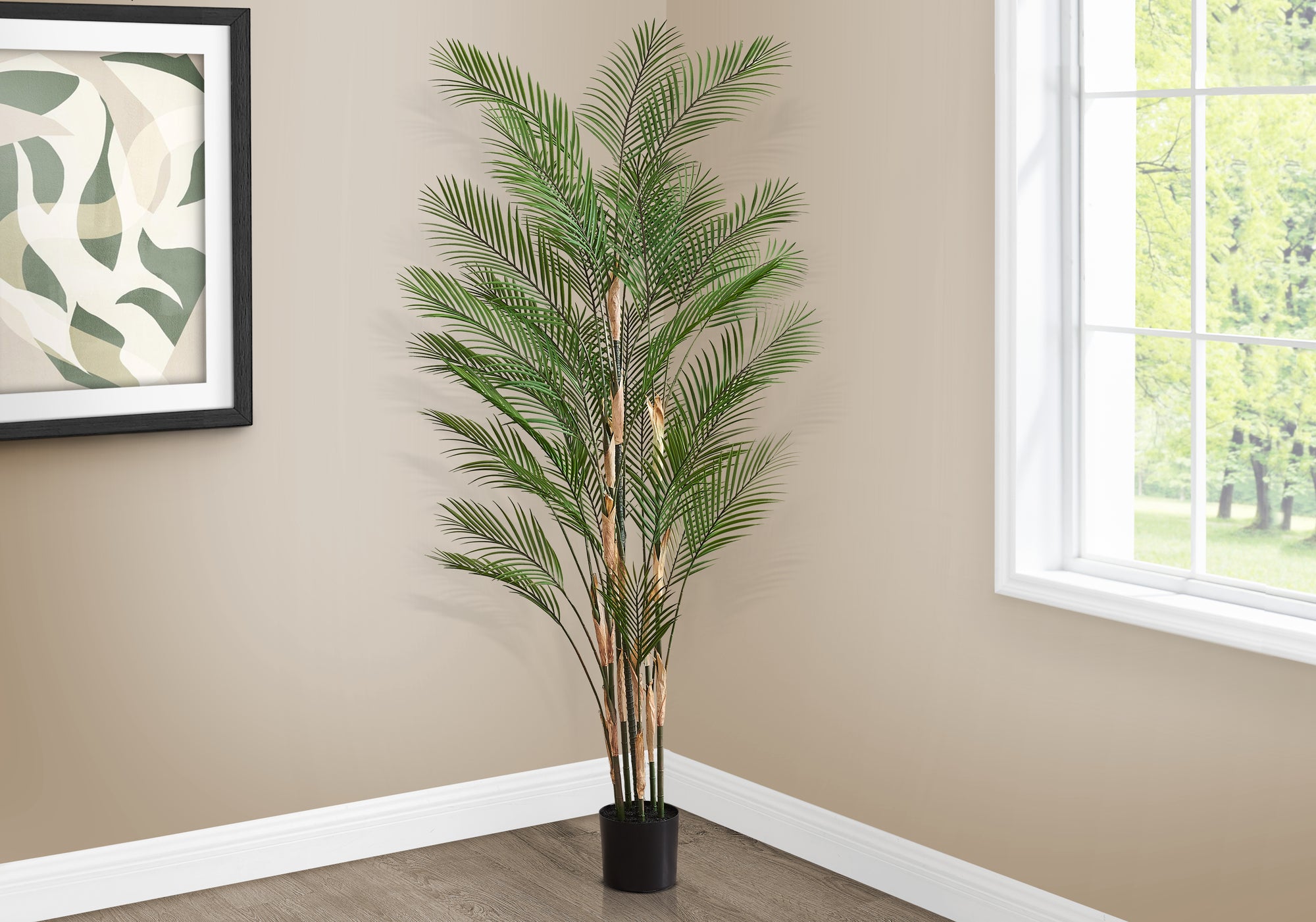 MN-959590    Artificial Plant, 83" Tall, Palm Tree, Decorative, Floor, Indoor, Potted, Real Touch, Green Leaves, Black Pot