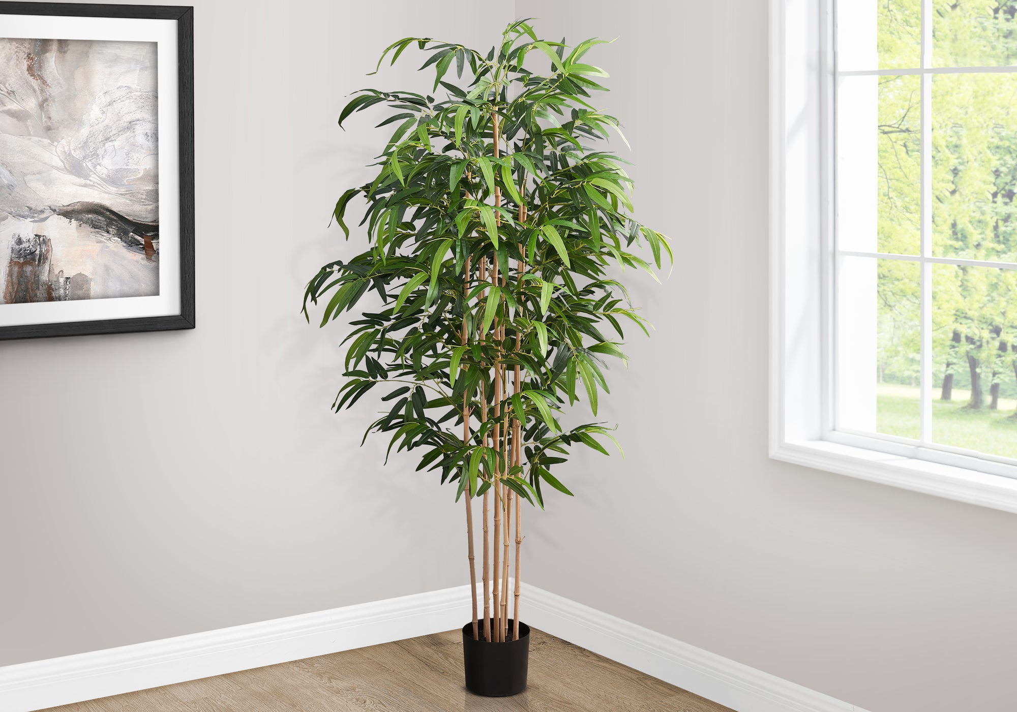 MN-979592    Artificial Plant, 83" Tall, Bamboo Tree, Floor, Indoor, Potted, Real Touch, Green Leaves, Black Pot