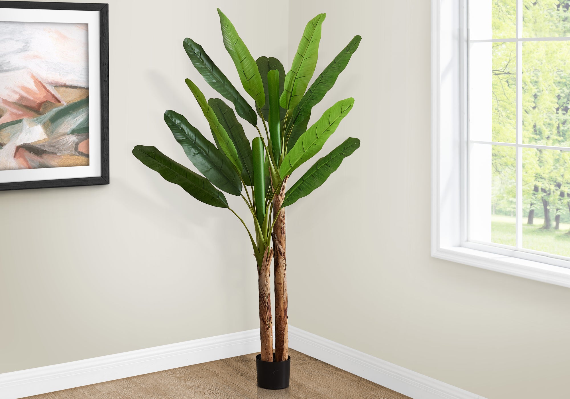 MN-989593    Artificial Plant, 83" Tall, Banana Tree, Indoor, Decorative, Faux, Floor, Potted, Real Touch, Green Leaves, Black Pot