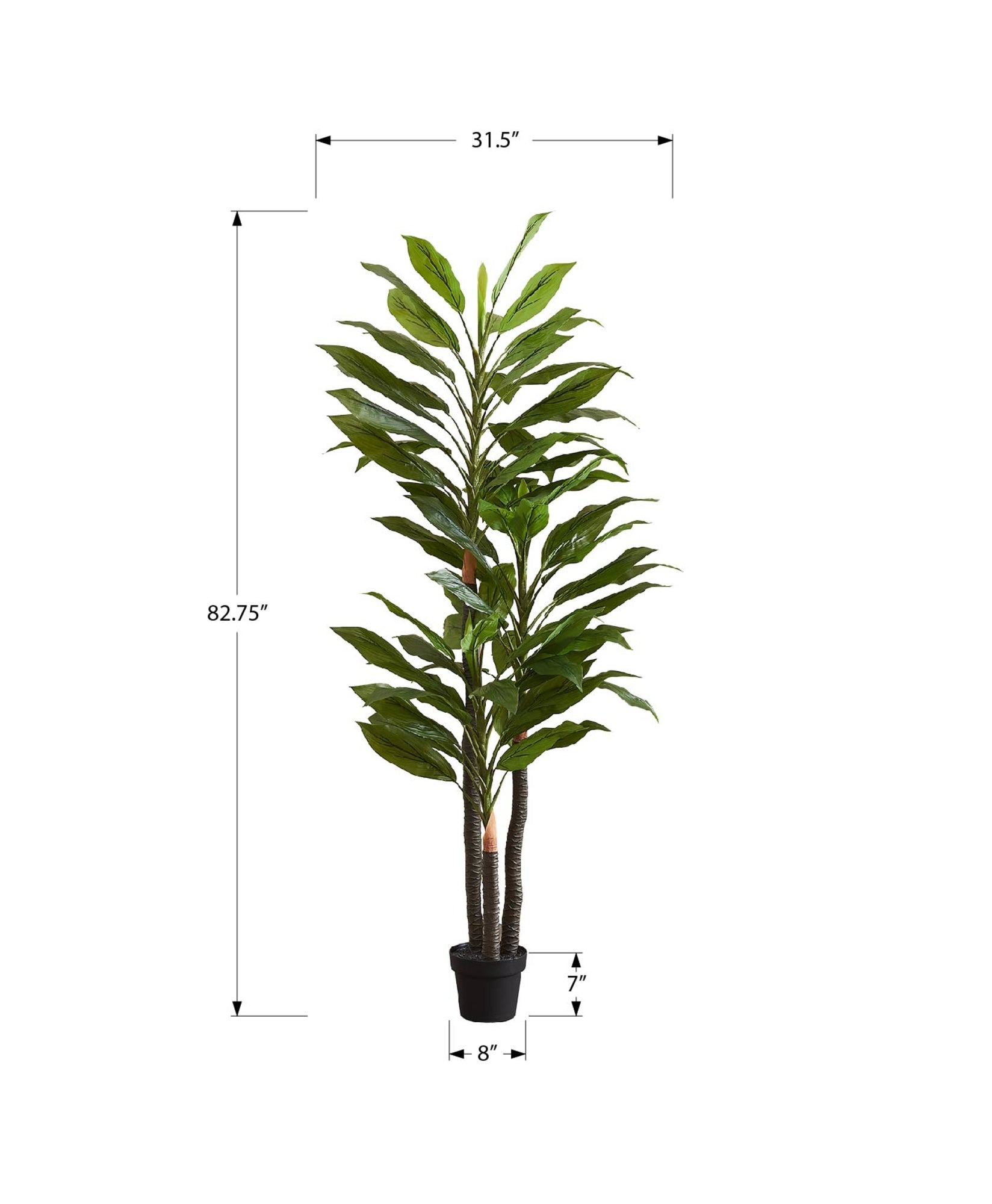 MN-999595    Artificial Plant, 83" Tall, Indoor, Dracaena Tree, Decorative, Faux, Fake, Floor, Potted, Real Touch, Green Leaves, Black Pot
