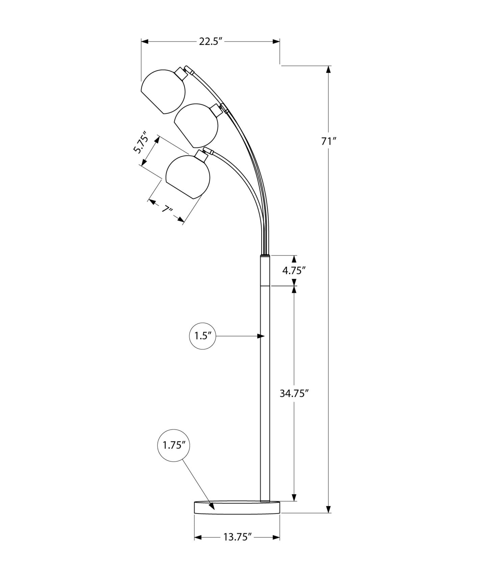 MN-F439648    Lighting, 71"h, Floor Lamp, Black Metal, Contemporary