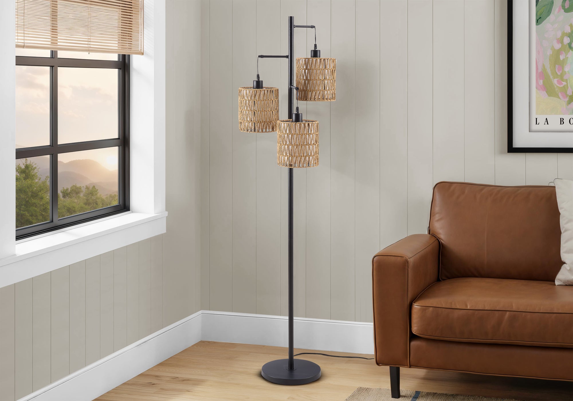 MN-Y469651    Lighting, 73"h, Floor Lamp, Natural Rope, Black Metal, Modern