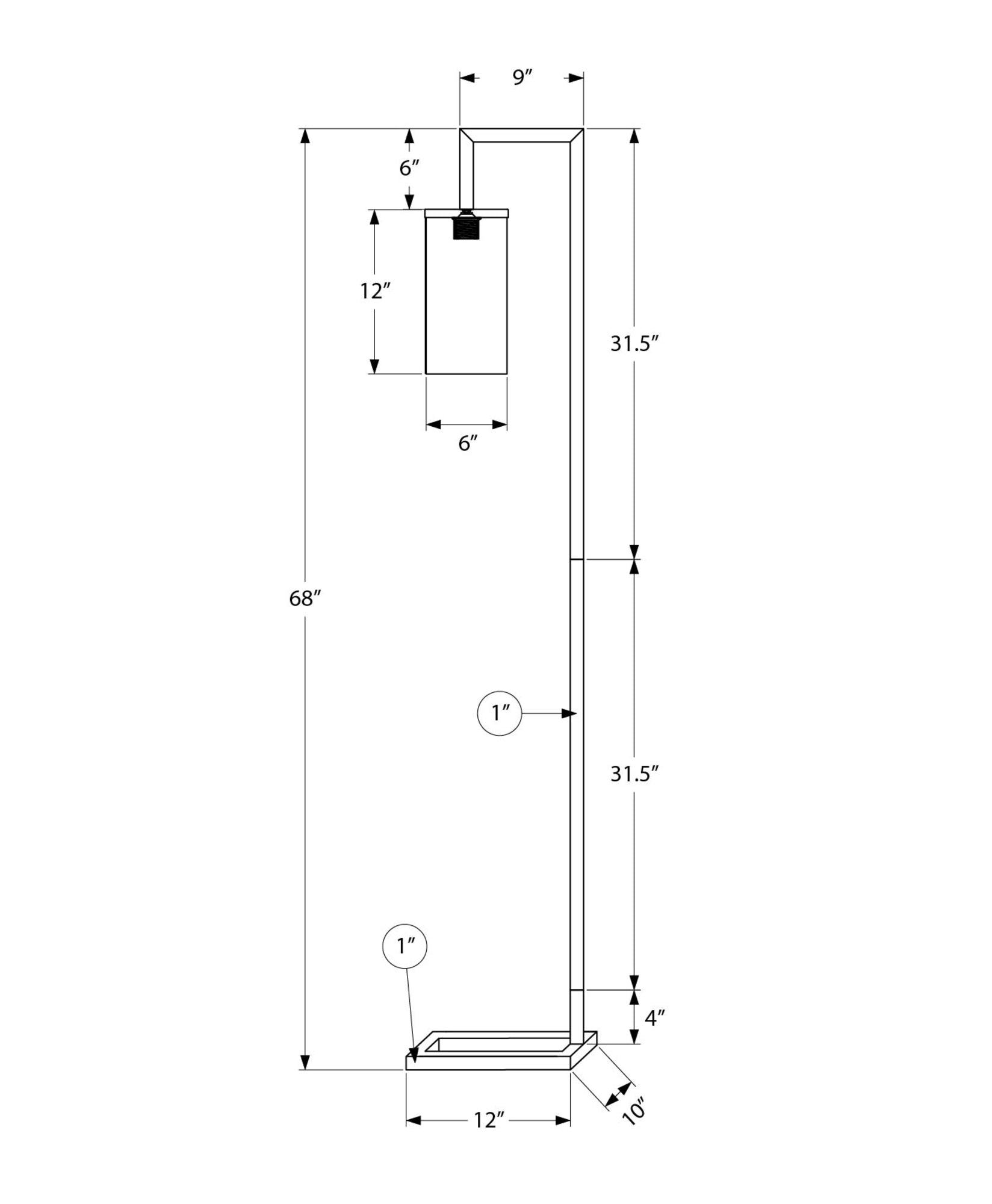 MN-R519656    Lighting, 68"h, Floor Lamp, Black Metal, Glass Shade, Contemporary