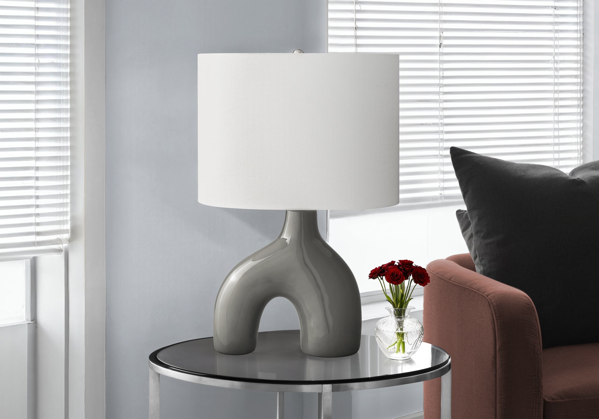 MN-A569660    Lighting, 25"H, Table Lamp, Dark Grey Ceramic, Ivory / Cream Shade, Contemporary, Modern