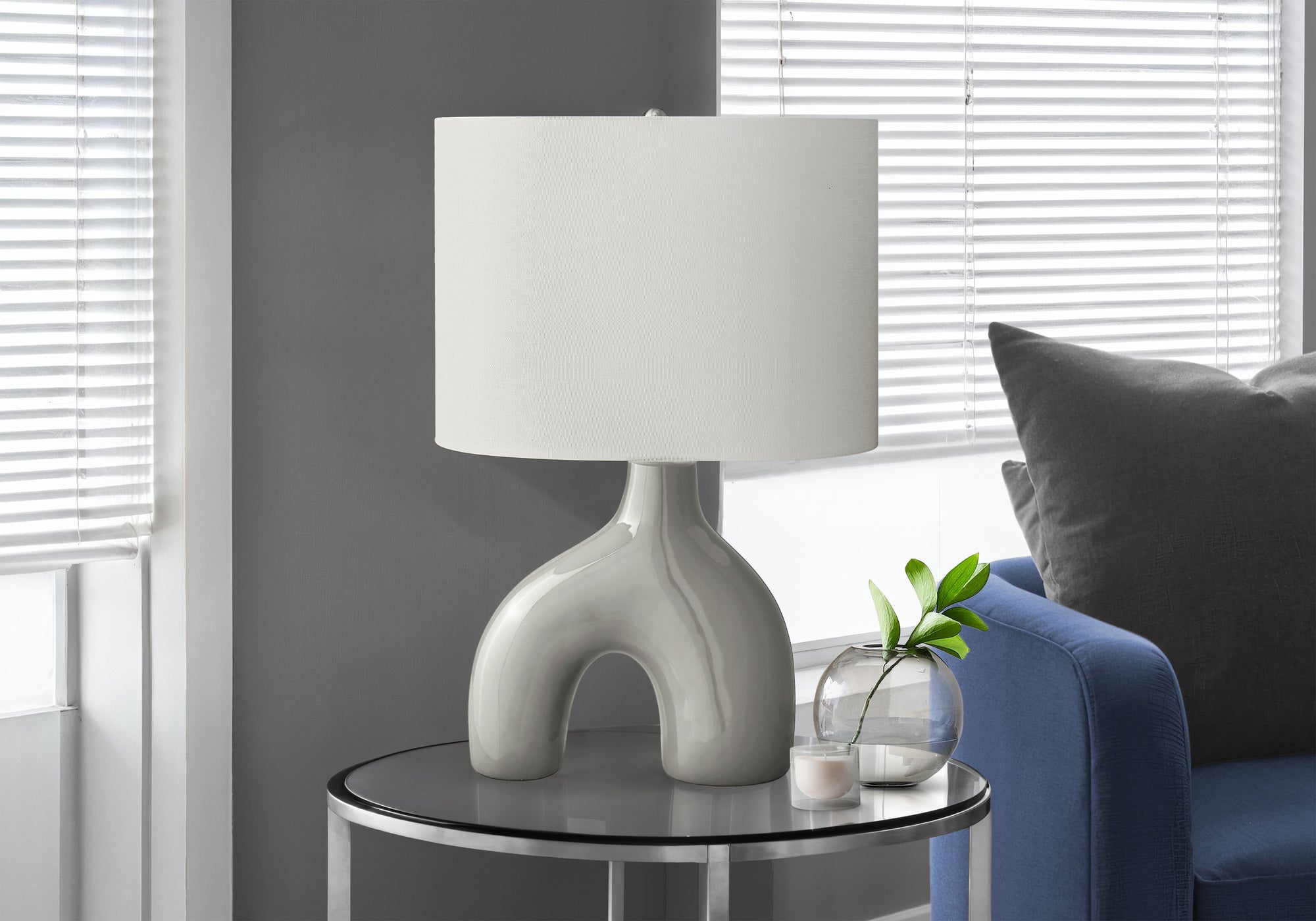 MN-A569661    Lighting, 25"H, Table Lamp, Grey Ceramic, Ivory / Cream Shade, Contemporary, Modern