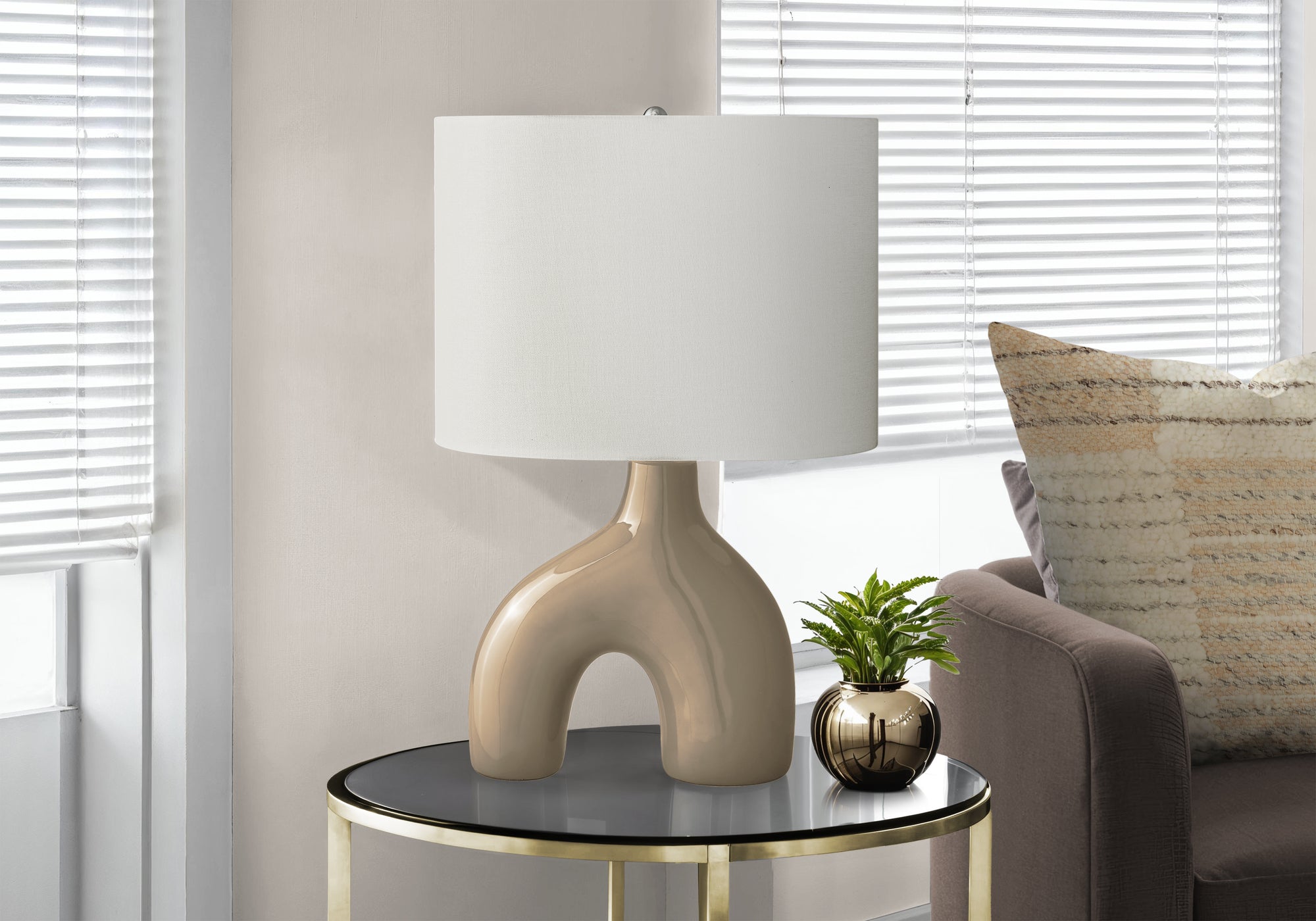 MN-589662    Lighting, 25"H, Table Lamp, Brown Ceramic, Ivory / Cream Shade, Contemporary, Modern