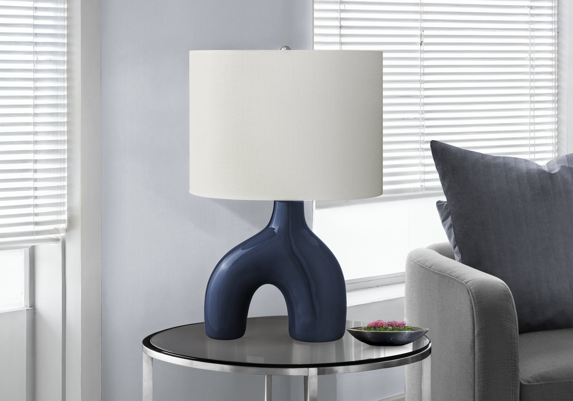 MN-A569663    Lighting, 25"H, Table Lamp, Blue Ceramic, Ivory / Cream Shade, Contemporary, Modern