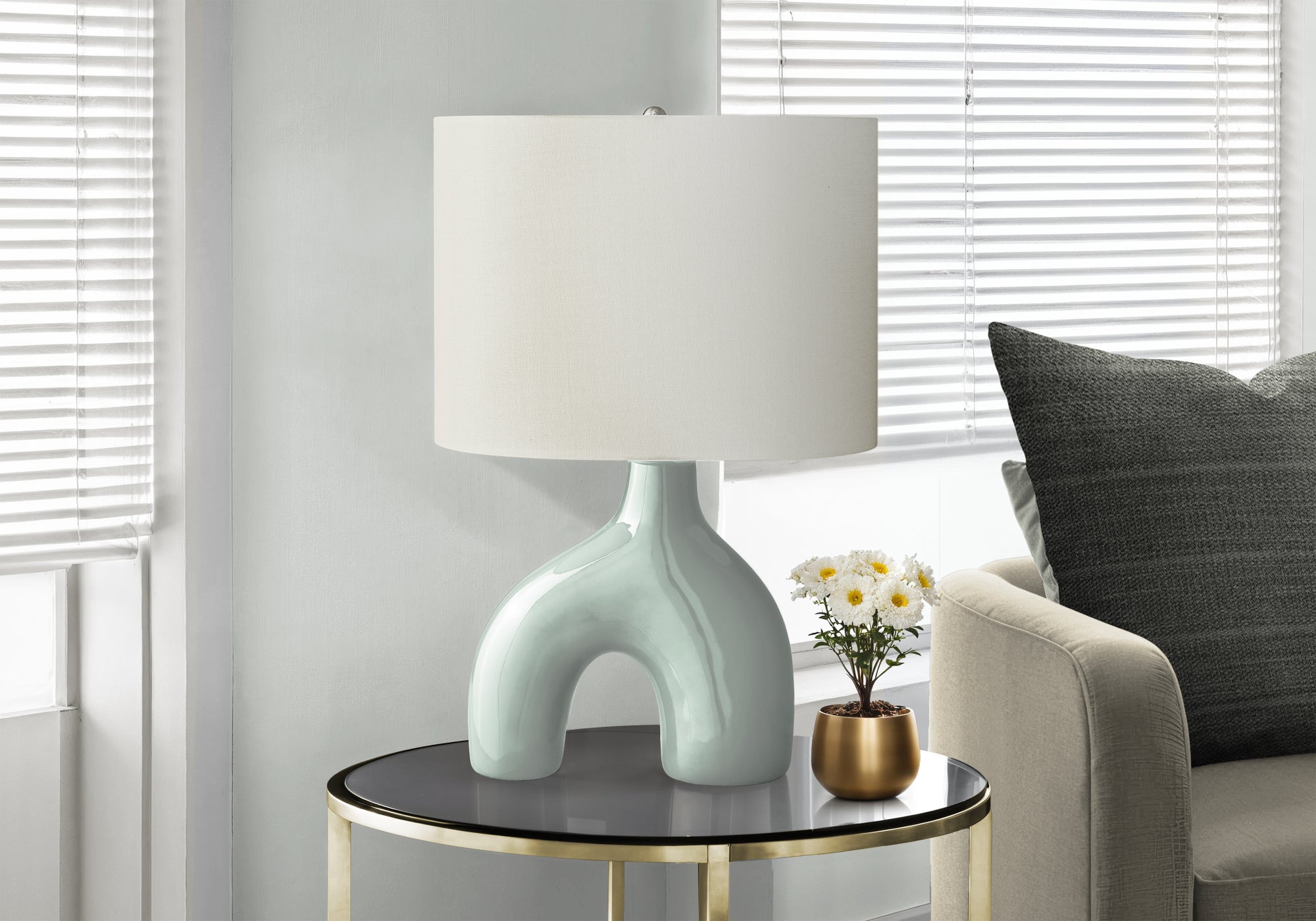 MN-A569664    Lighting, 25"H, Table Lamp, Green Ceramic, Ivory / Cream Shade, Contemporary, Modern