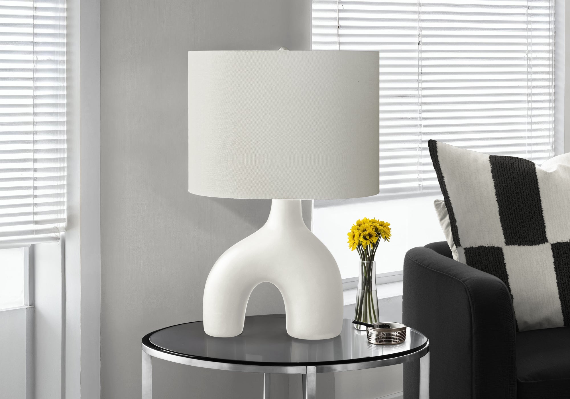 MN-A569665    Lighting, 25"H, Table Lamp, White Ceramic, Ivory / Cream Shade, Contemporary, Modern