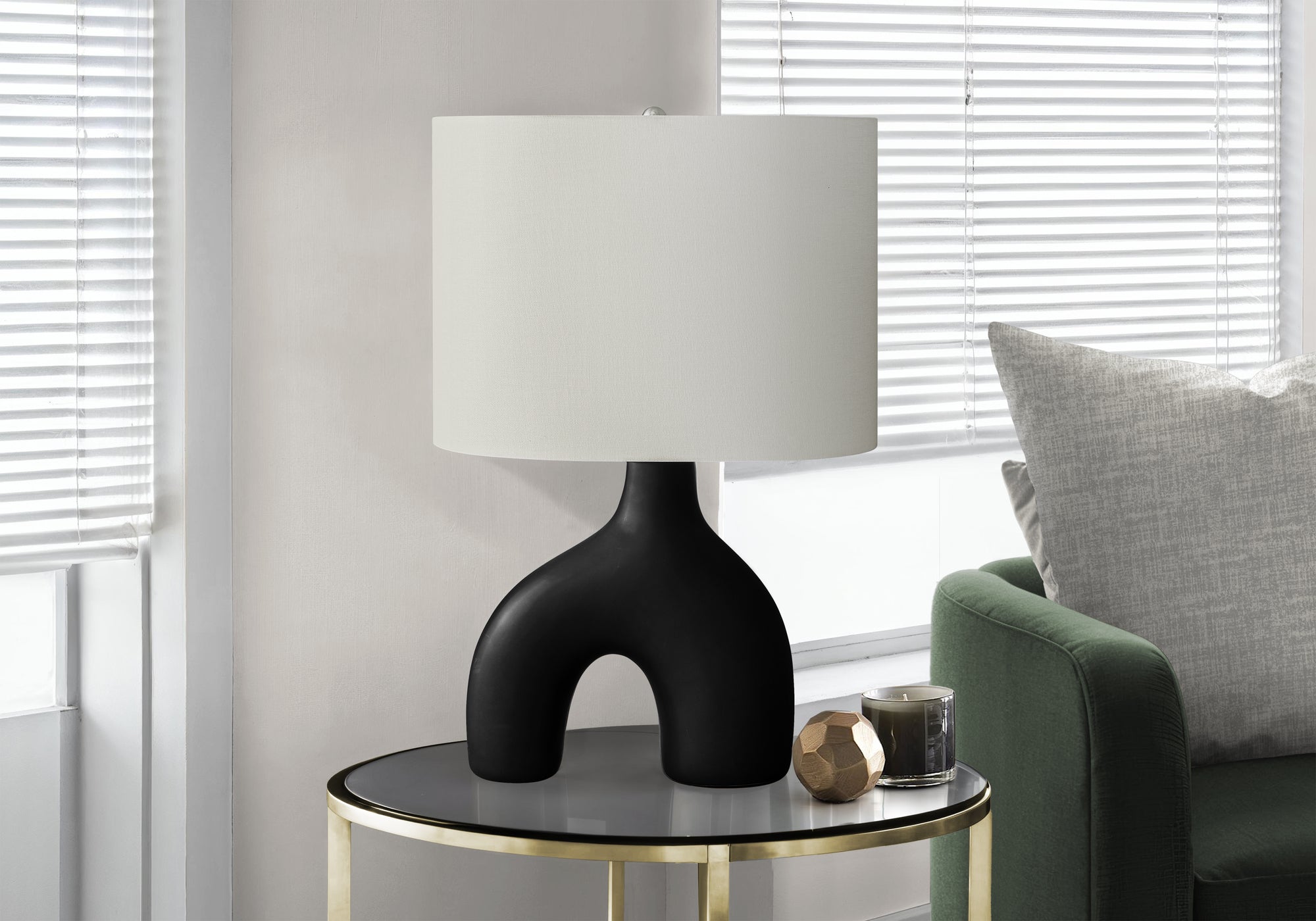 MN-A569666    Lighting, 25"H, Table Lamp, Black Ceramic, Ivory / Cream Shade, Contemporary, Modern
