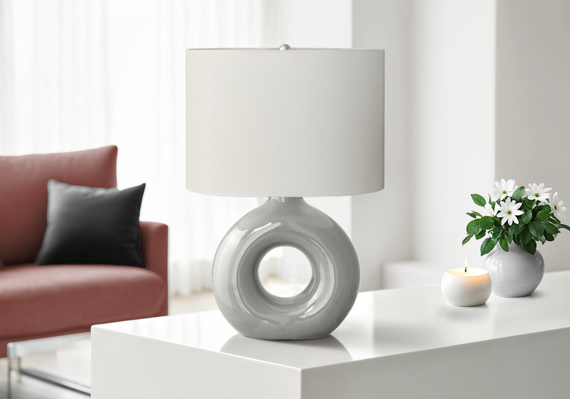 MN-U639668    Lighting, 24"H, Table Lamp, Grey Ceramic, Ivory / Cream Shade, Contemporary, Modern