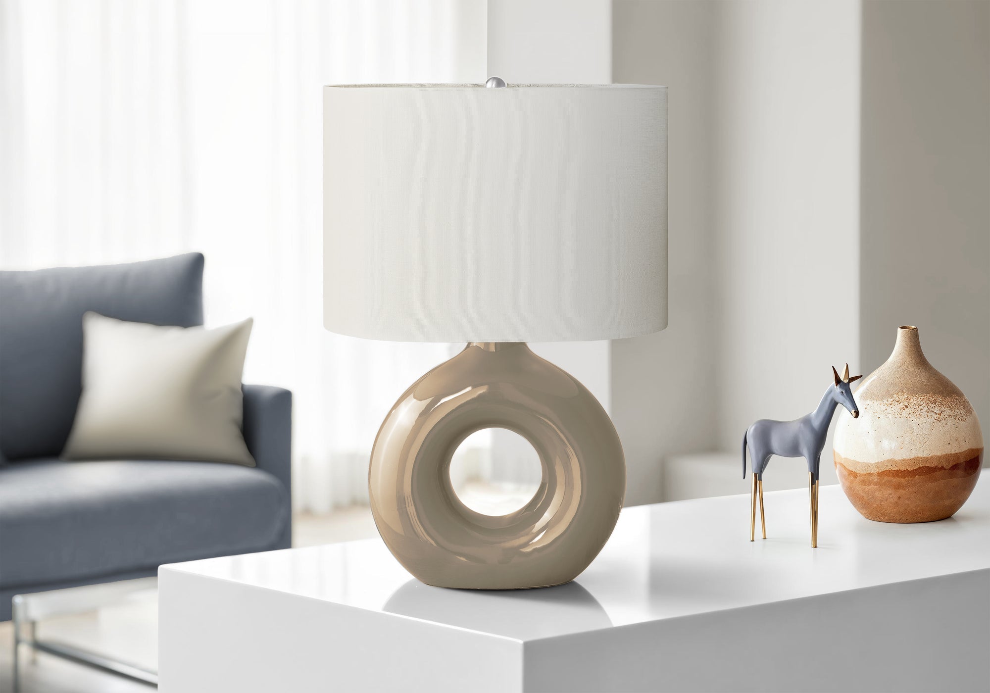 MN-659669    Lighting, 24"H, Table Lamp, Brown Ceramic, Ivory / Cream Shade, Contemporary, Modern
