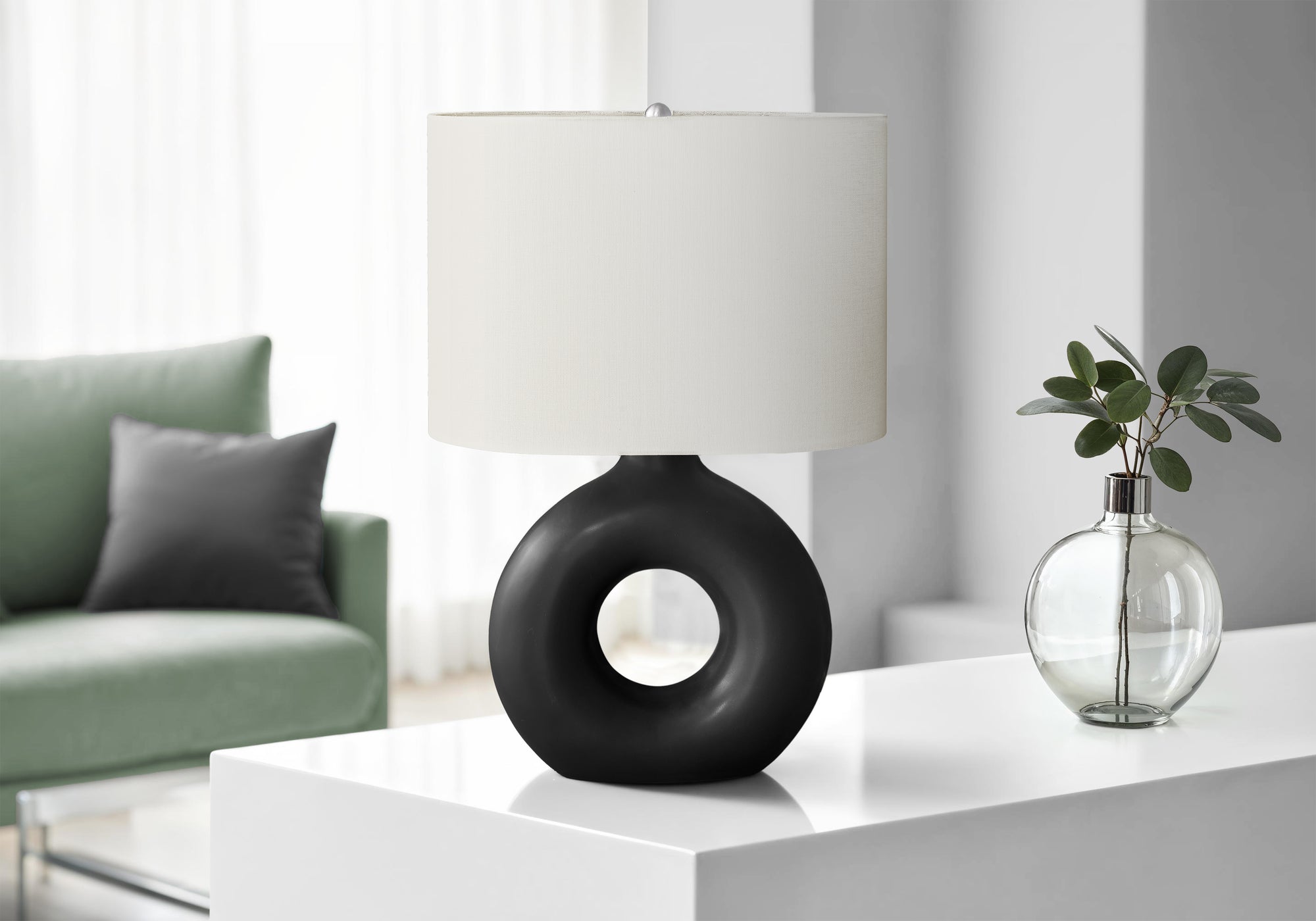 MN-U639673    Lighting, 24"H, Table Lamp, Black Ceramic, Ivory / Cream Shade, Contemporary, Modern