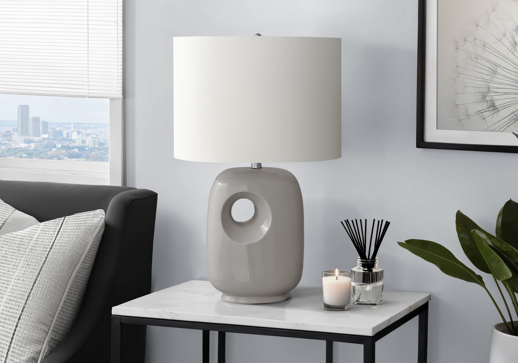 MN-U709675    Lighting, 26"H, Table Lamp, Grey Ceramic, Ivory / Cream Shade, Contemporary, Modern