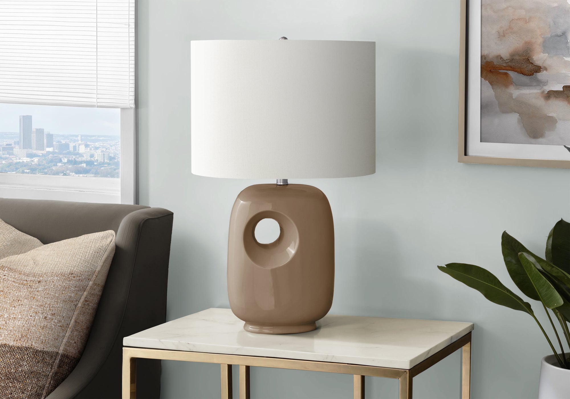 MN-729676    Lighting, 26"H, Table Lamp, Brown Ceramic, Ivory / Cream Shade, Contemporary, Modern