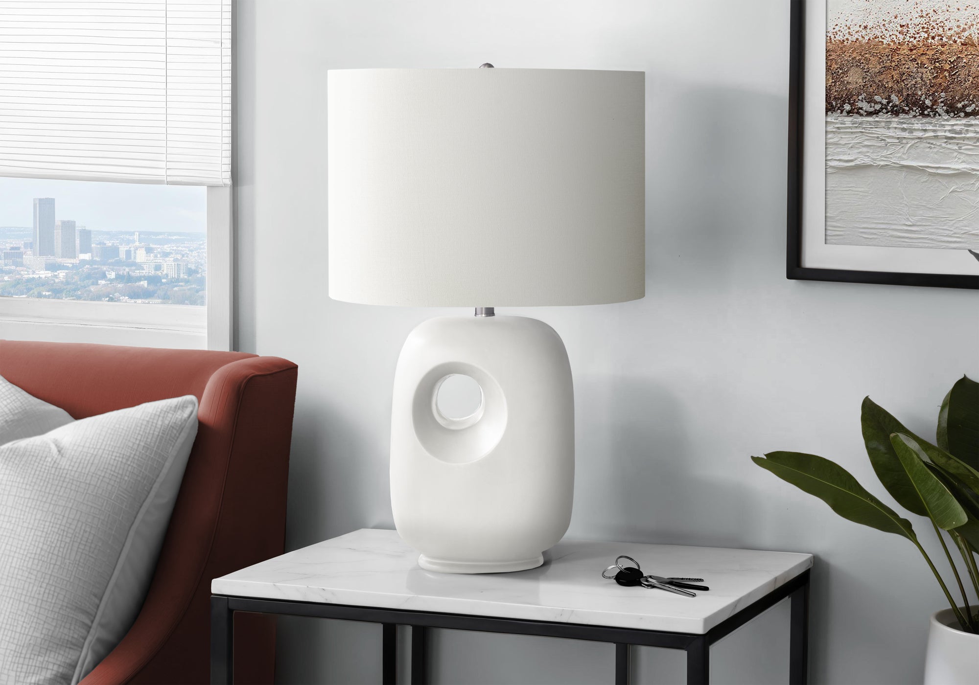 MN-U709679    Lighting, 26"H, Table Lamp, White Ceramic, Ivory / Cream Shade, Contemporary, Modern