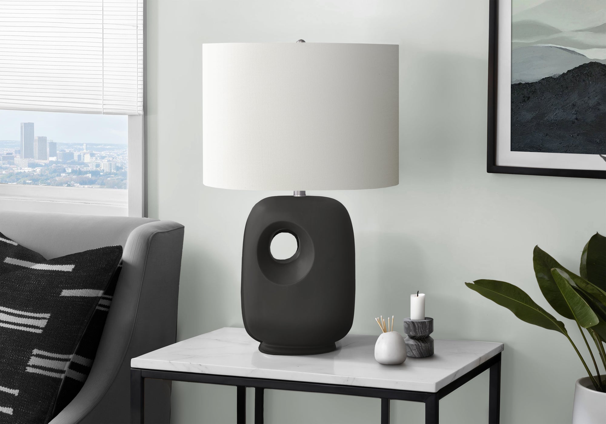 MN-769680    Lighting, 26"H, Table Lamp, Black Ceramic, Ivory / Cream Shade, Contemporary, Modern