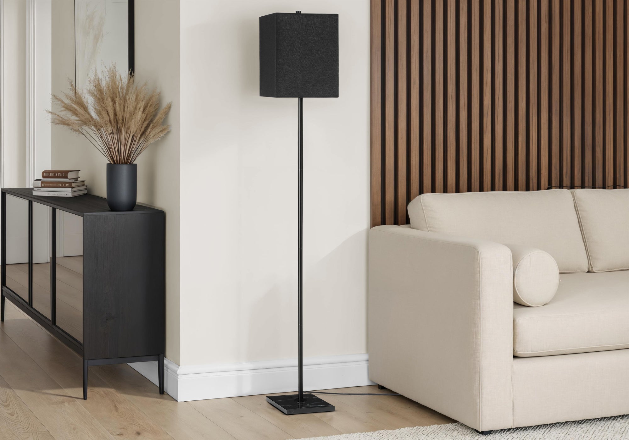MN-419685    Lighting, 62"h, Floor Lamp, Black Metal, Black Shade, Contemporary