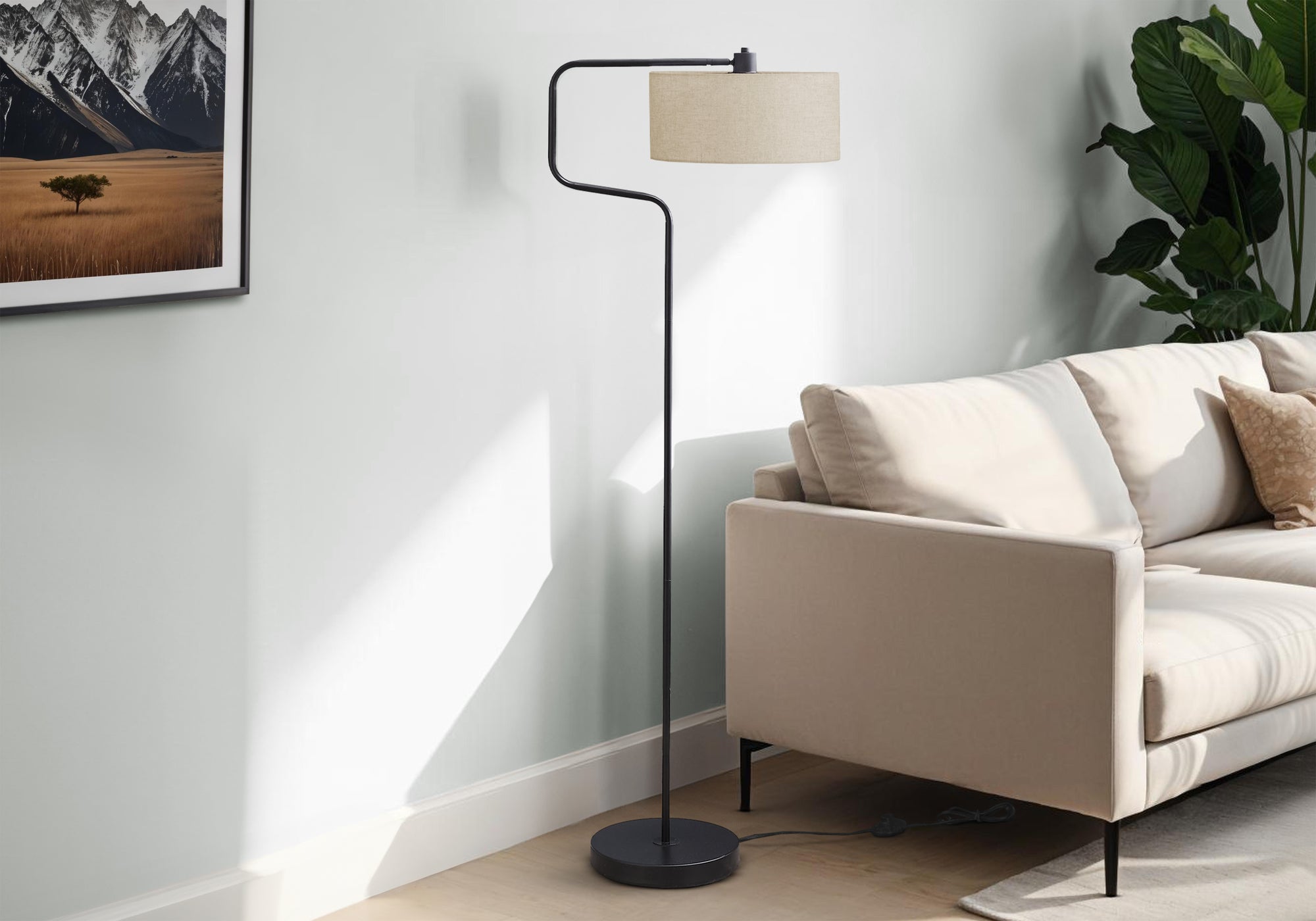 MN-779690    Lighting, 61"H, Floor Lamp, Black Metal, Beige Shade, Contemporary, Modern