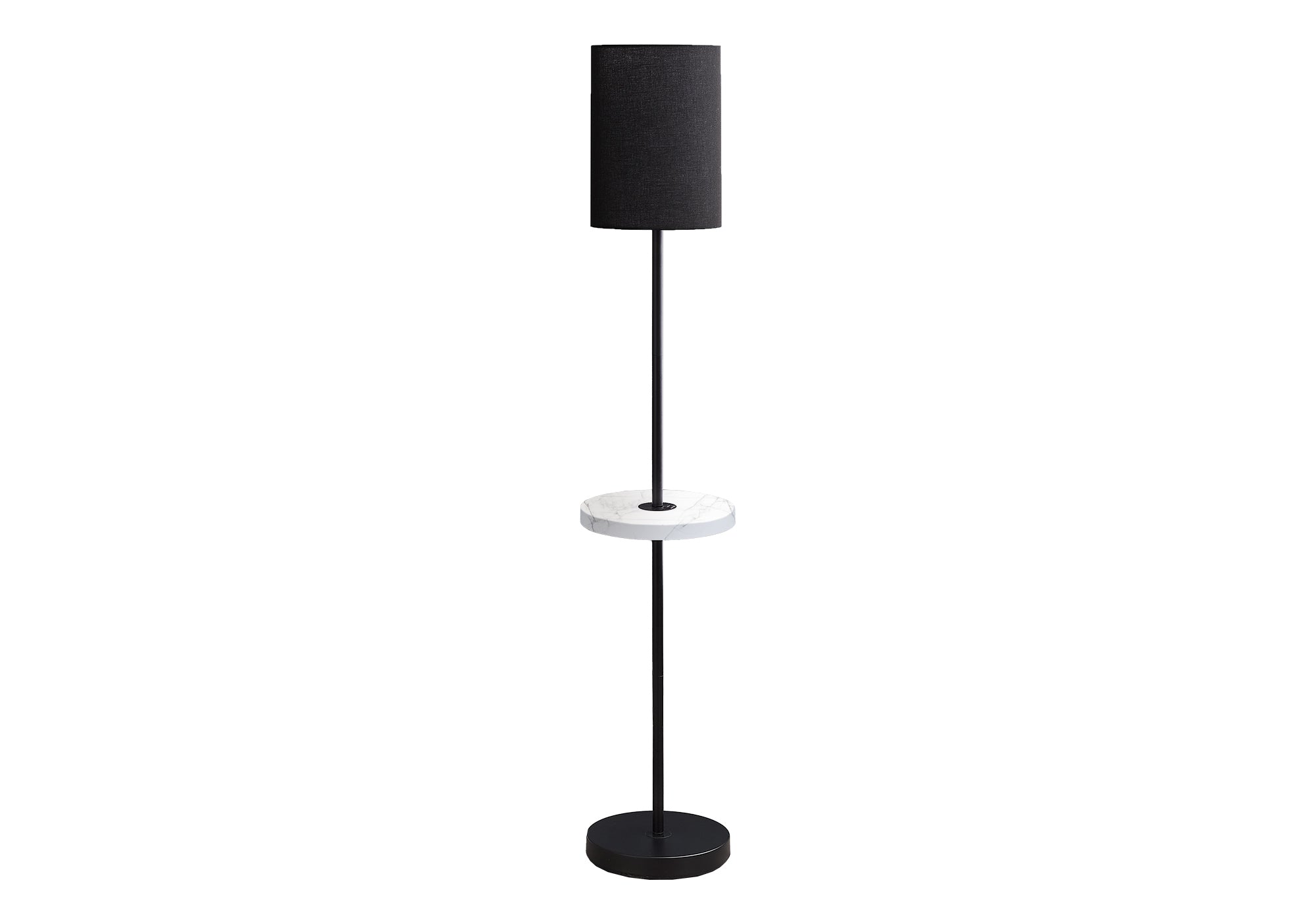 MN-B369691    Lighting, 62"H, Floor Lamp, Usb Port Included, Black Metal, White Marble, Contemporary, Modern