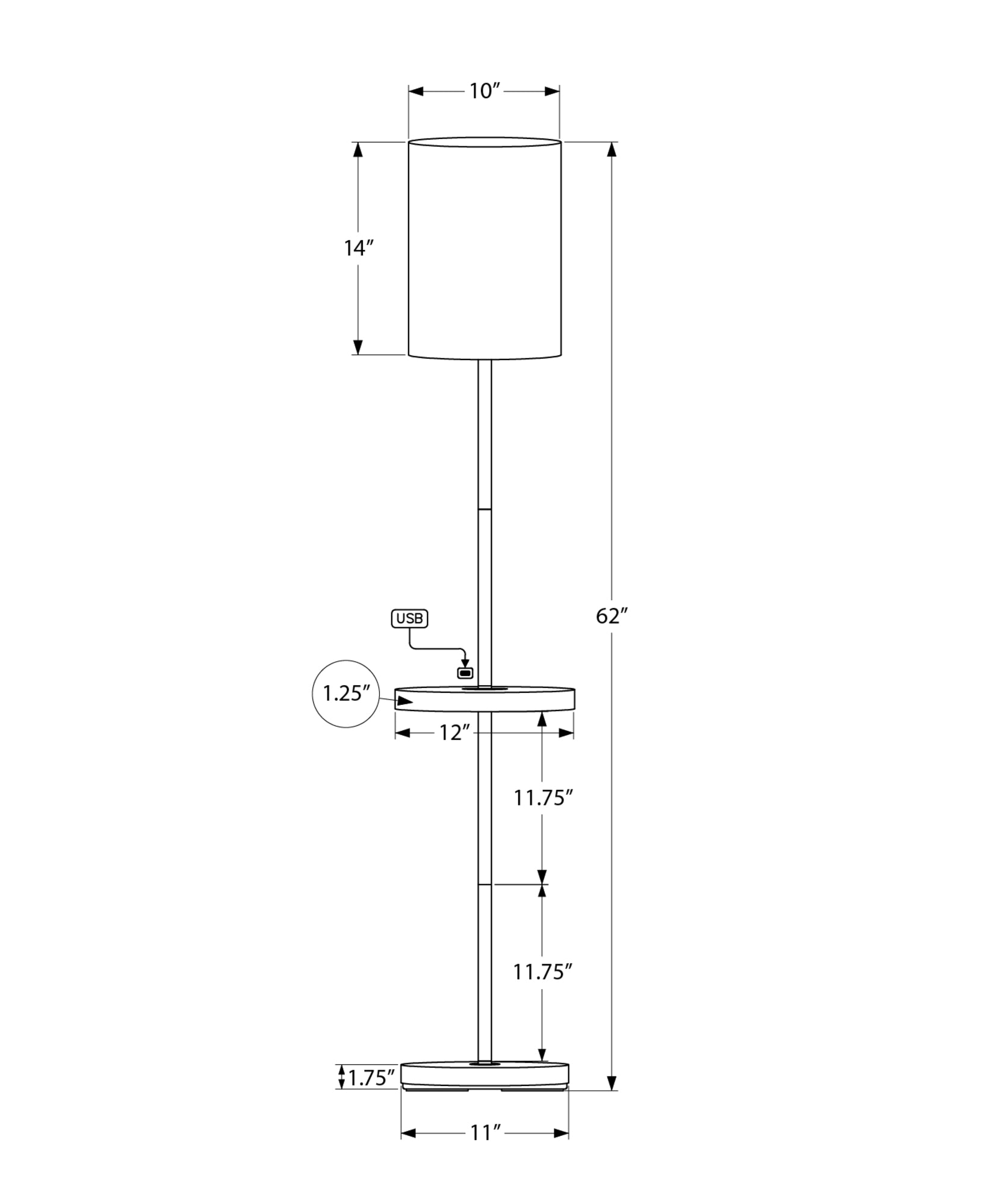 MN-B369692    Lighting, 62"H, Floor Lamp, Usb Port Included, Grey Metal, White Marble, Contemporary, Modern