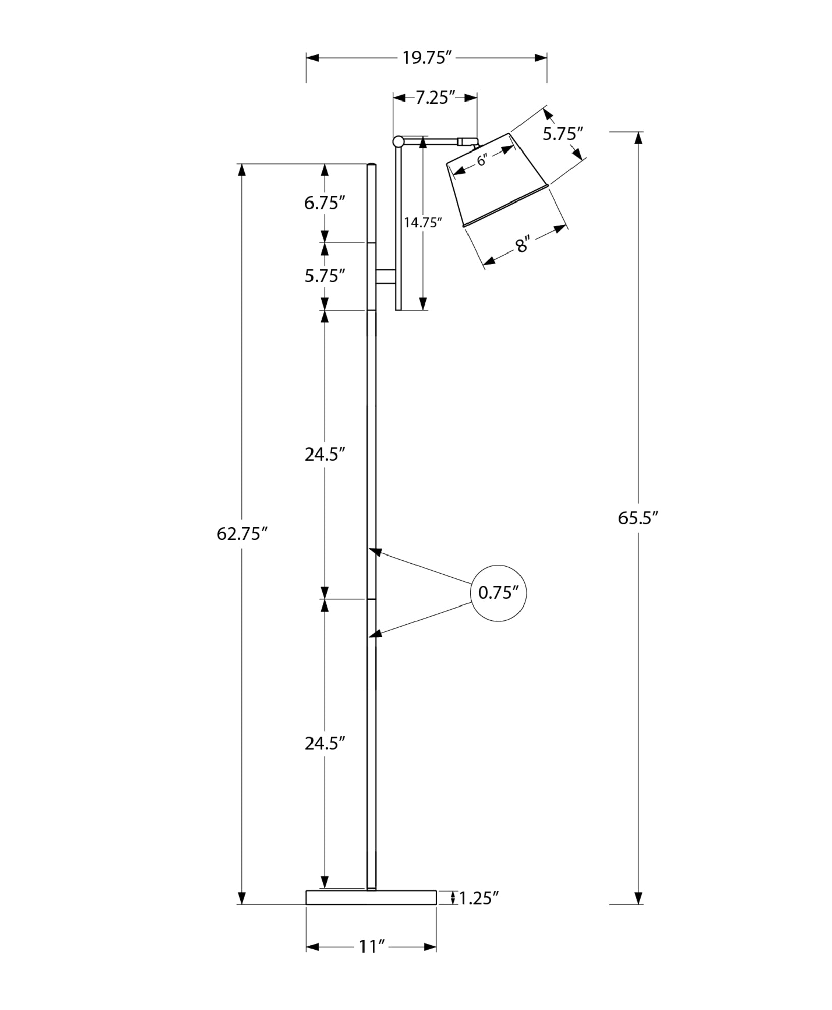 MN-809693    Lighting, 65"H, Floor Lamp, Black Metal, Nickel Shade, Contemporary