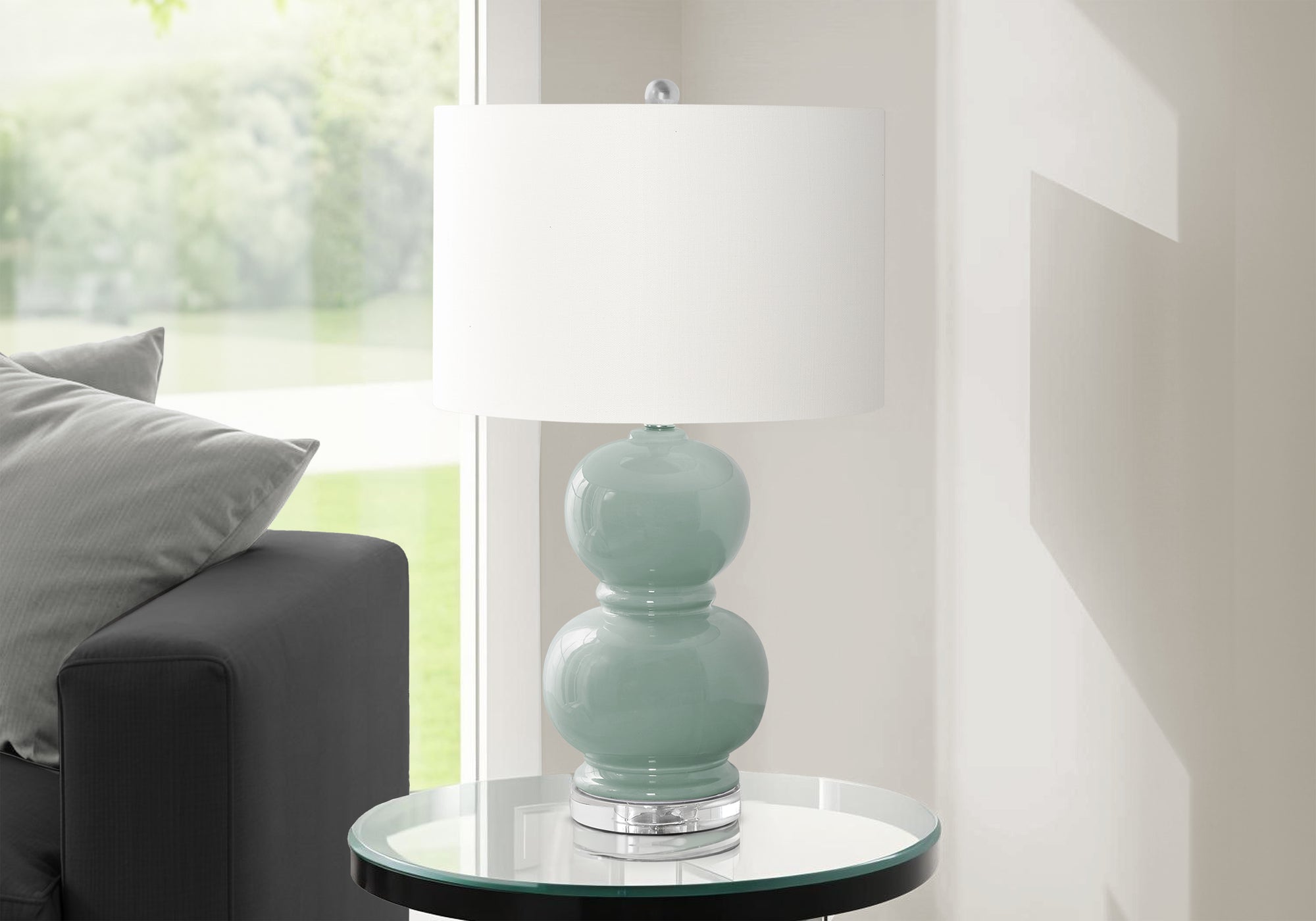 MN-329743    Lighting, 25"H, Table Lamp, Blue Ceramic, Ivory / Cream Shade, Contemporary, Modern