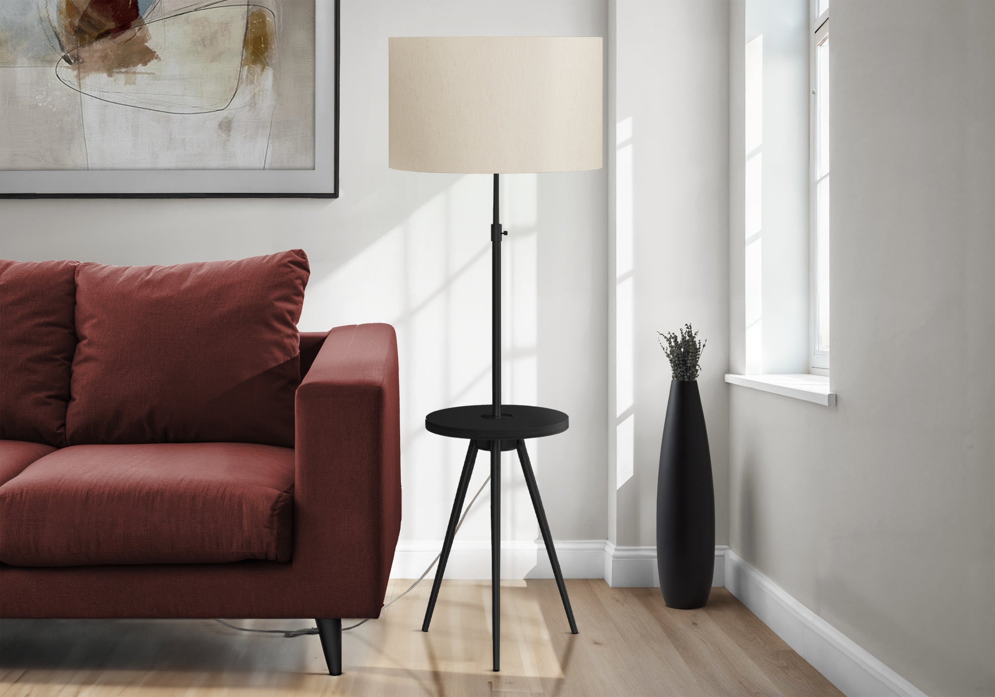 MN-B539745    Lighting, Floor Lamp, 63"H, Black Metal, Ivory / Cream Shade, Contemporary