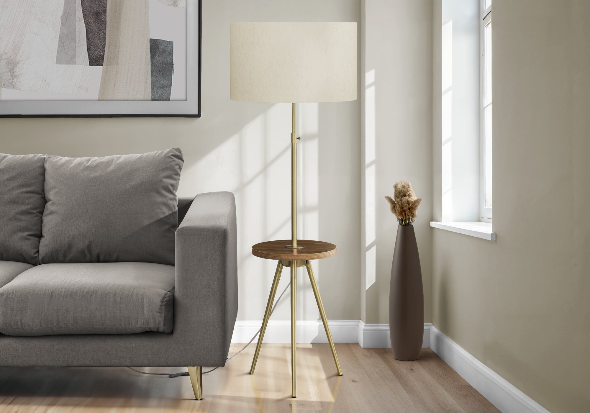 MN-B539746    Lighting, Floor Lamp, 63"H, Gold Metal, Ivory / Cream Shade, Contemporary