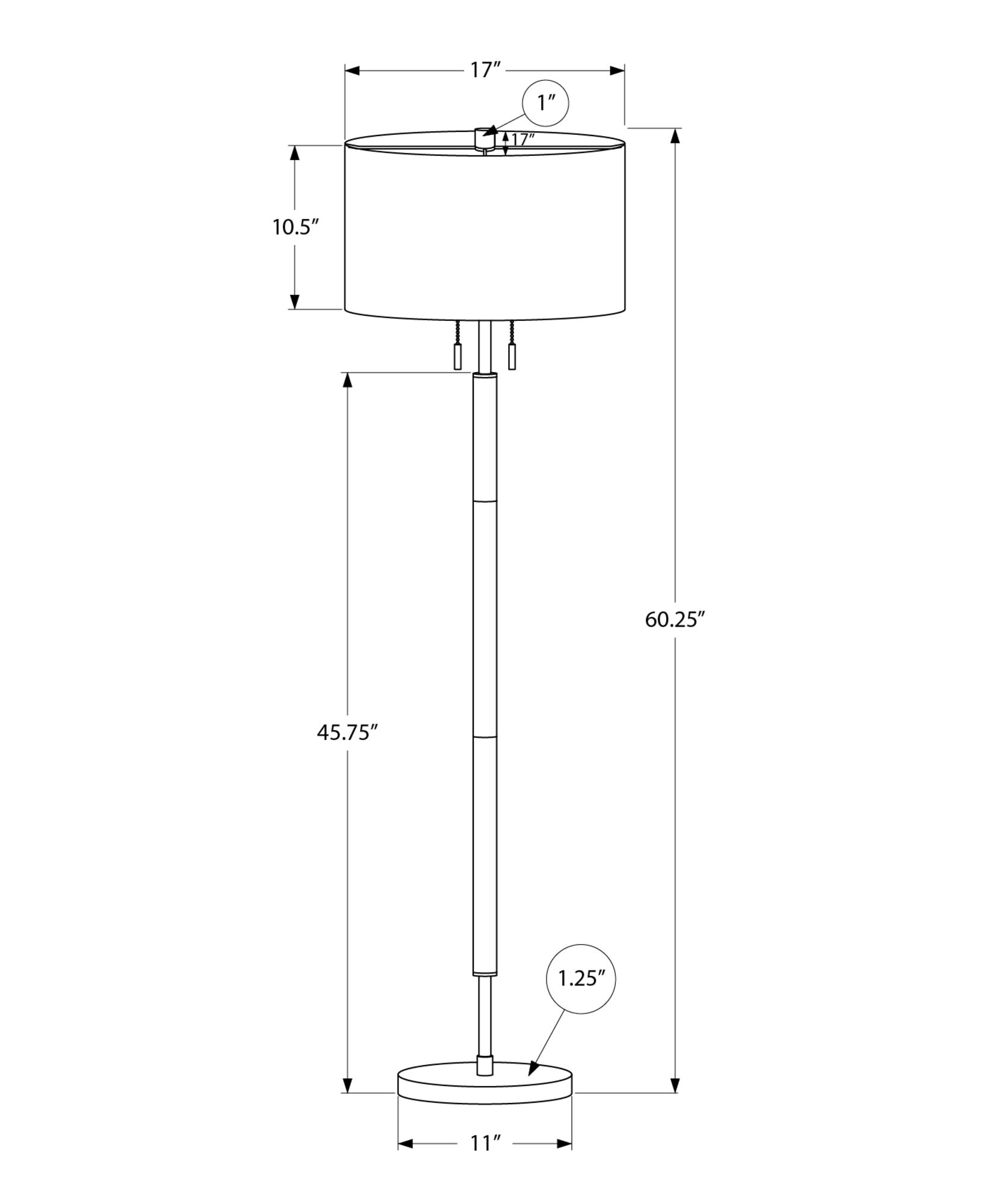 MN-369748    Lighting, 60"H, Floor Lamp, Nickel Metal, Grey Shade, Contemporary