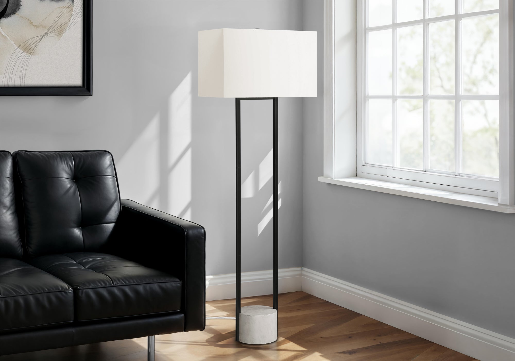MN-399752    Lighting, 62"H, Floor Lamp, Black Metal, Ivory / Cream Shade, Contemporary