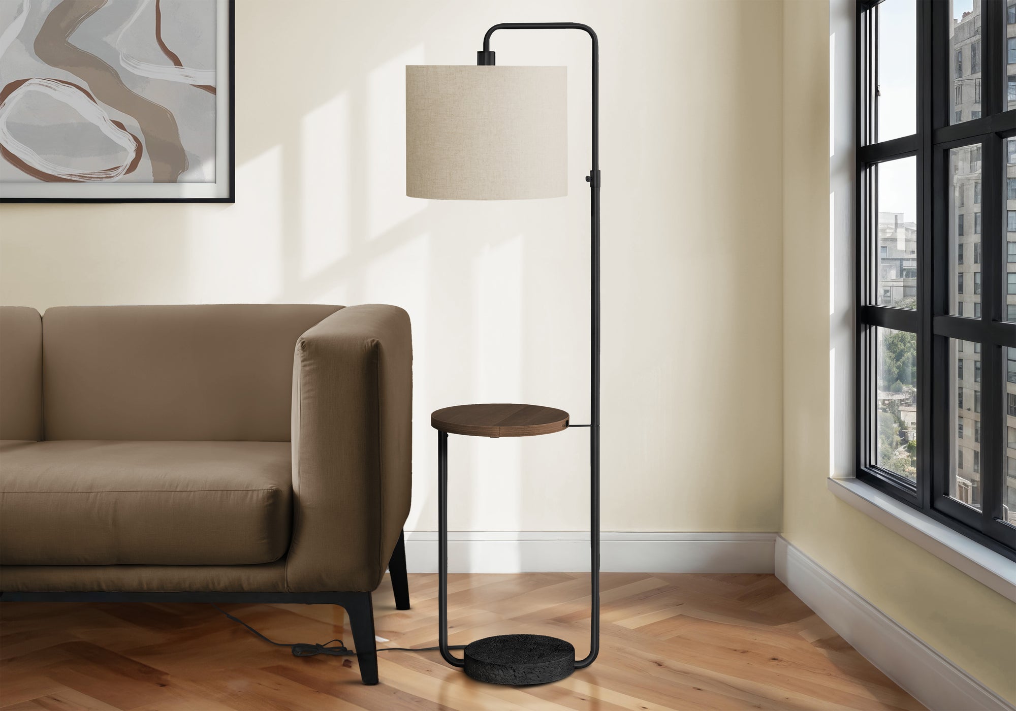 MN-B549753    Lighting, 67"H, Floor Lamp, Usb Port Included, Black Metal, Ivory / Cream Shade, Contemporary