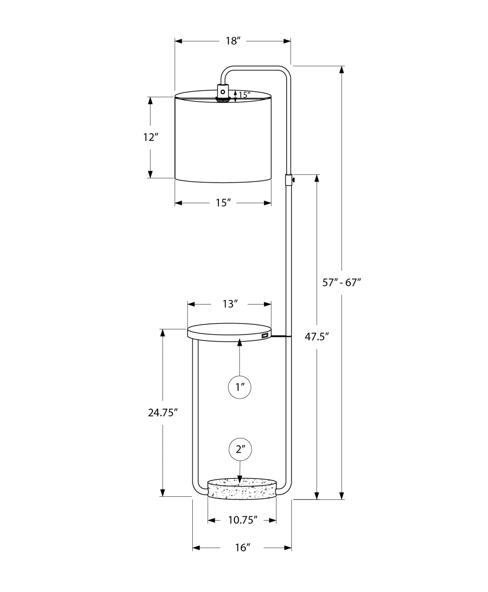 MN-B549754    Lighting, 67"H, Floor Lamp, Usb Port Included, Brass Metal, Beige Shade, Contemporary