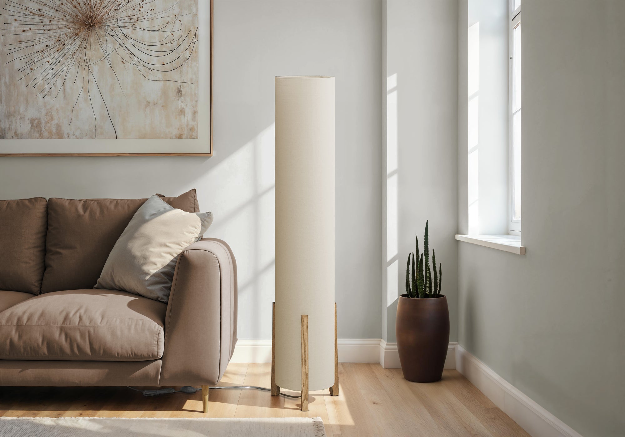MN-429755    Lighting, 50"H, Floor Lamp, Brown Wood Look, Ivory / Cream Shade, Contemporary
