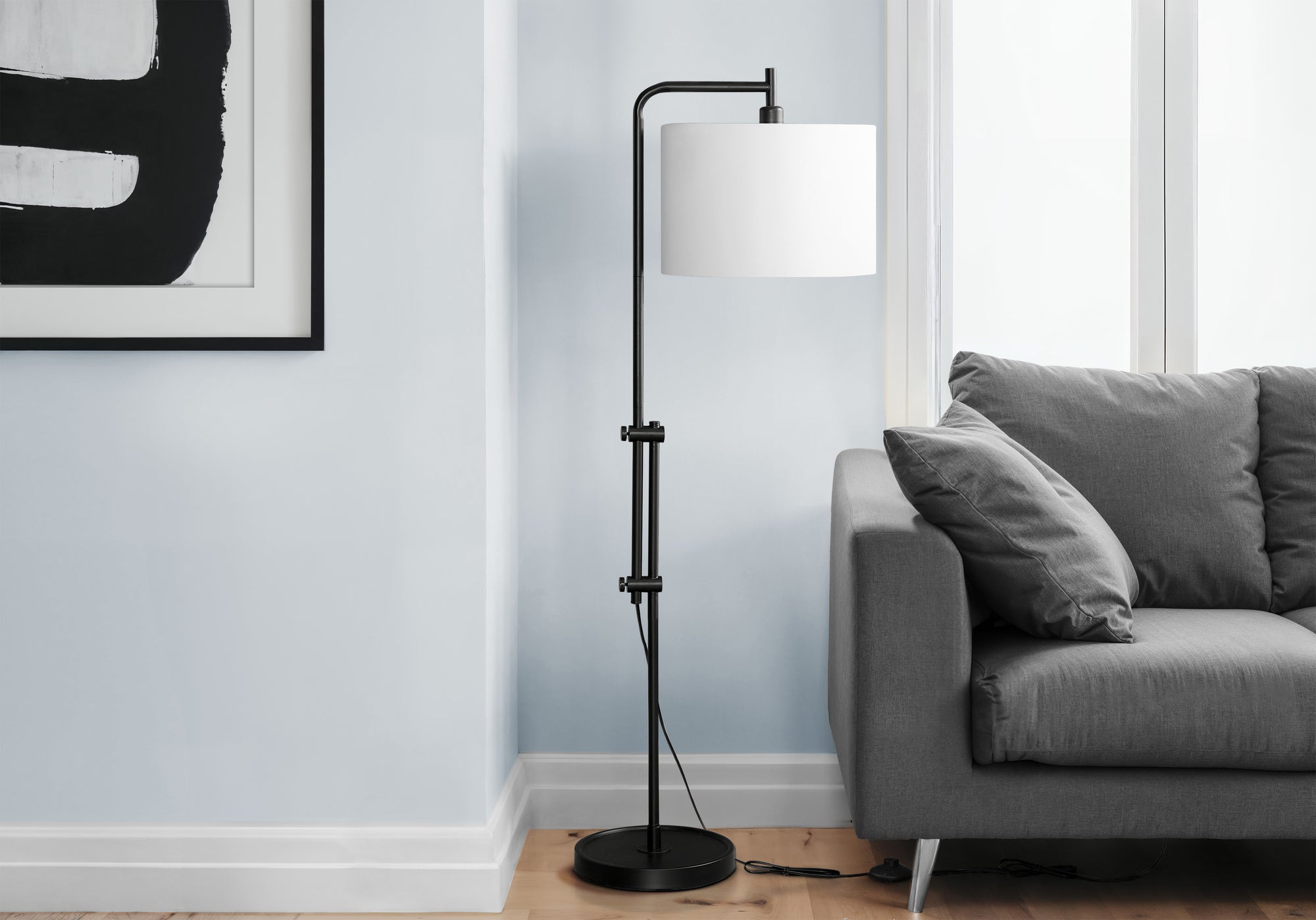 MN-479760    Lighting, 63"H, Floor Lamp, Black Metal, Ivory / Cream Shade, Contemporary