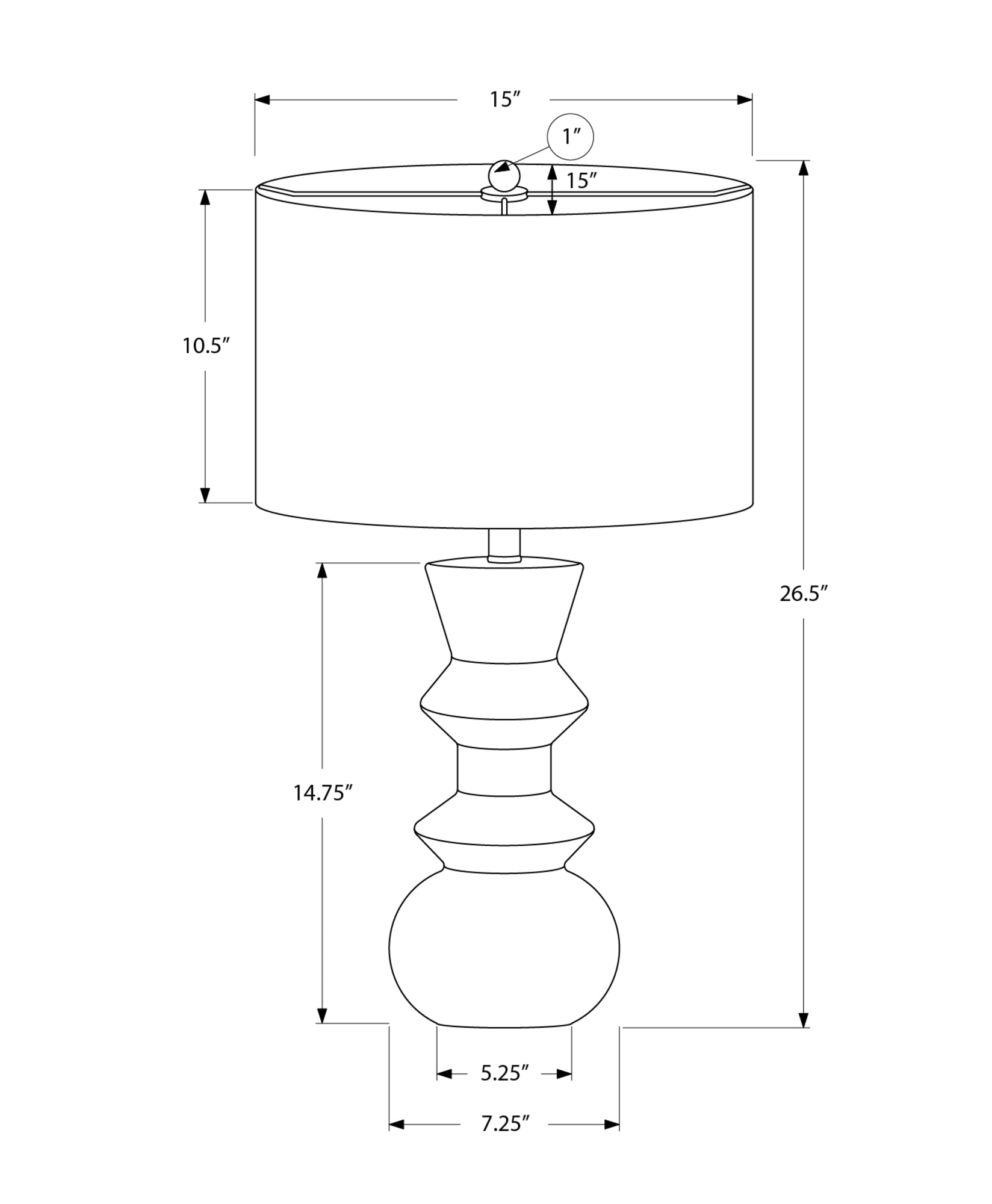 MN-509763    Lighting, 26"H, Table Lamp, Black Ceramic, Ivory / Cream Shade, Contemporary