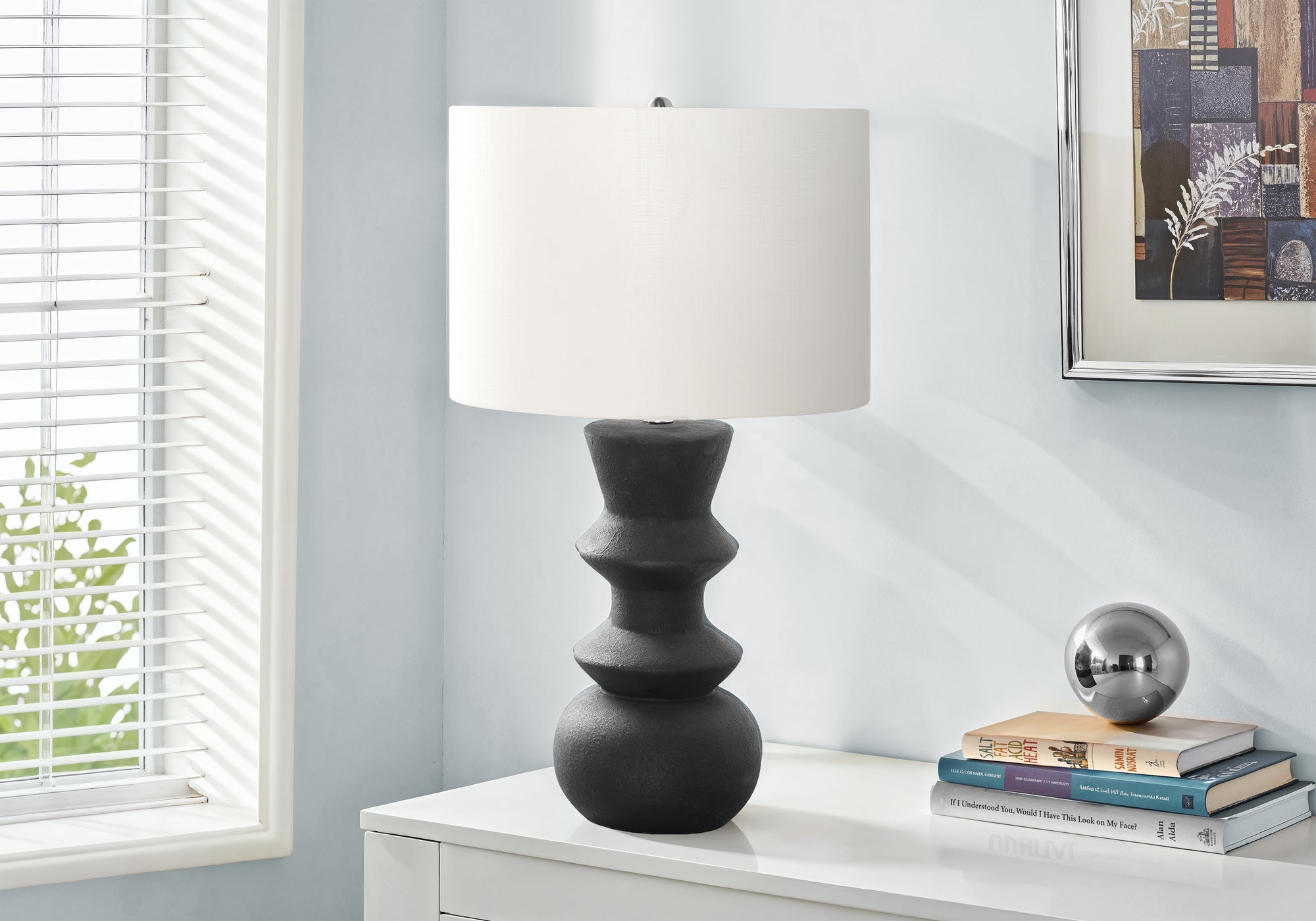 MN-509763    Lighting, 26"H, Table Lamp, Black Ceramic, Ivory / Cream Shade, Contemporary