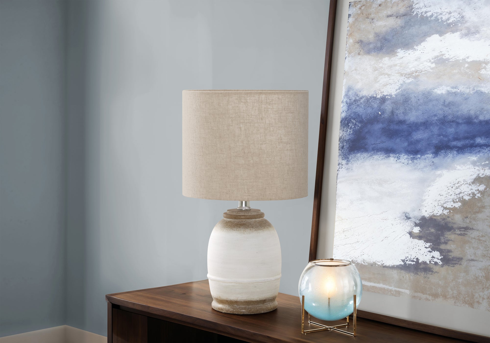 MN-529765    Lighting, 16"H, Table Lamp, Cream Resin, Beige Shade, Contemporary