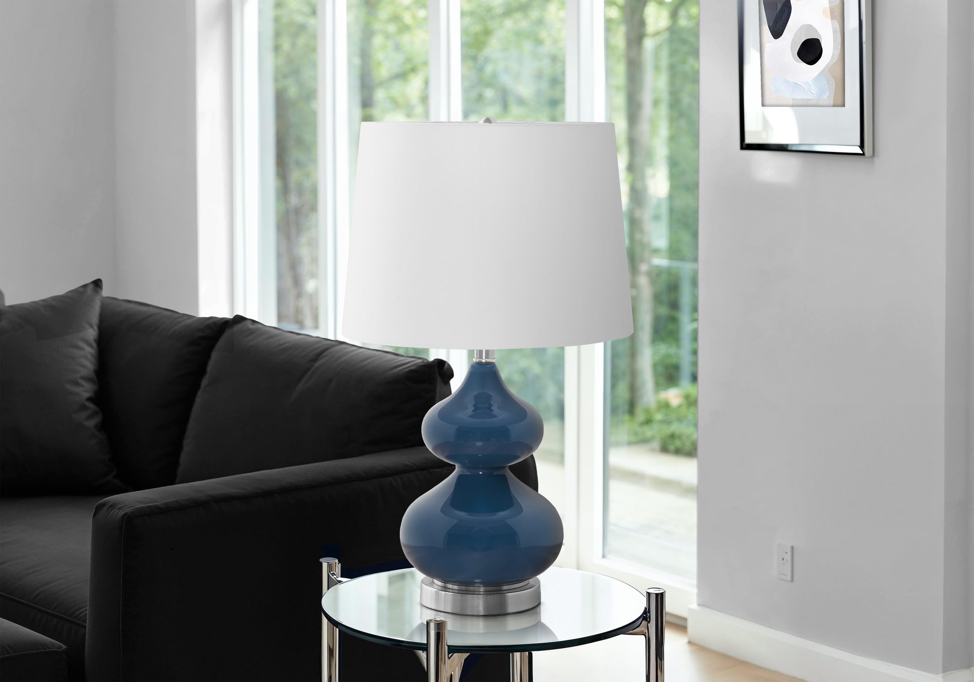 MN-D289767    Lighting, 24"H, Table Lamp, Blue Glass, Ivory / Cream Shade, Contemporary