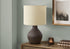MN-D109772    Lighting, 16"H, Table Lamp, Brown Resin, Beige Shade, Contemporary