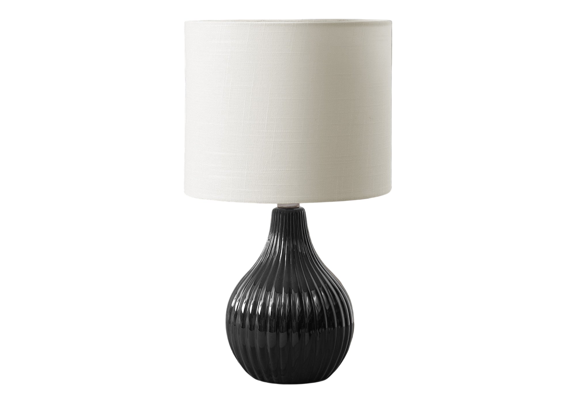 MN-D019775    Lighting, 17"H, Table Lamp, Black Ceramic, Ivory / Cream Shade, Contemporary, Modern