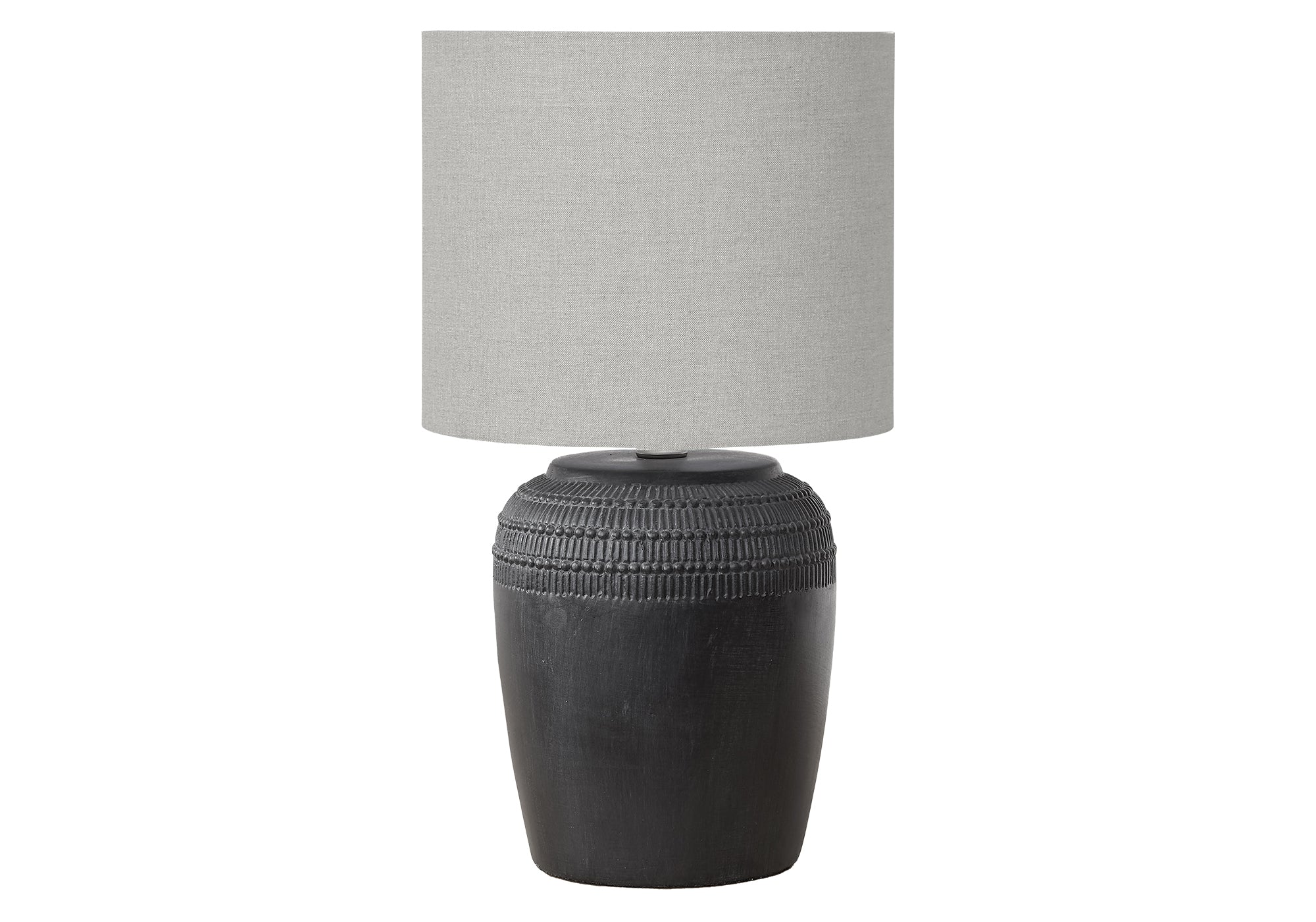 MN-D039781    Lighting, 17"H, Table Lamp, Black Ceramic, Grey Shade, Contemporary