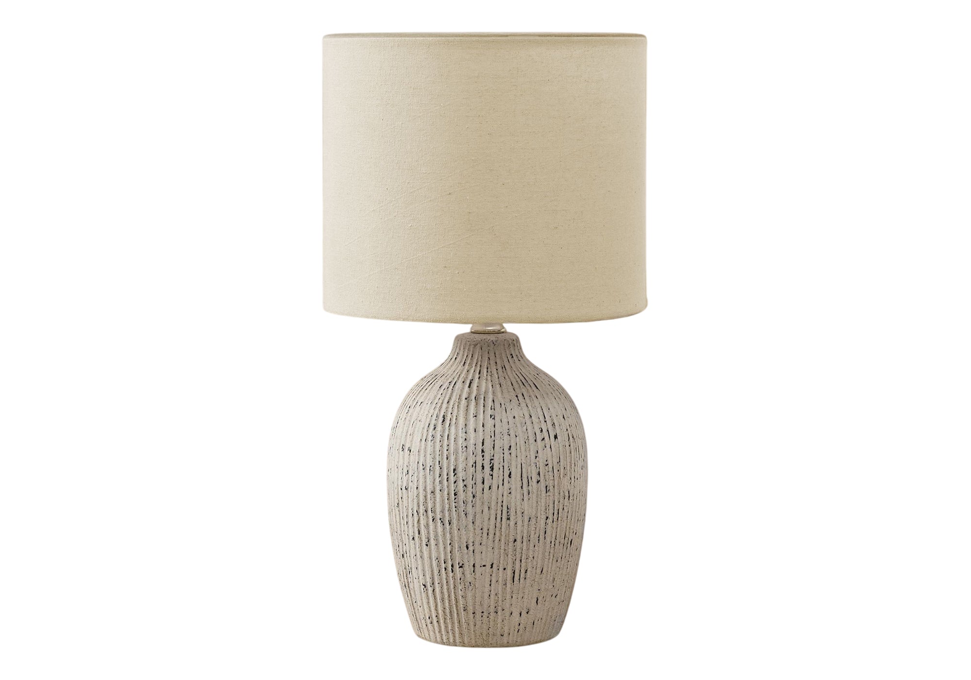 MN-D049783    Lighting, Table Lamp, 18"H, Beige Ceramic, Beige Shade, Contemporary