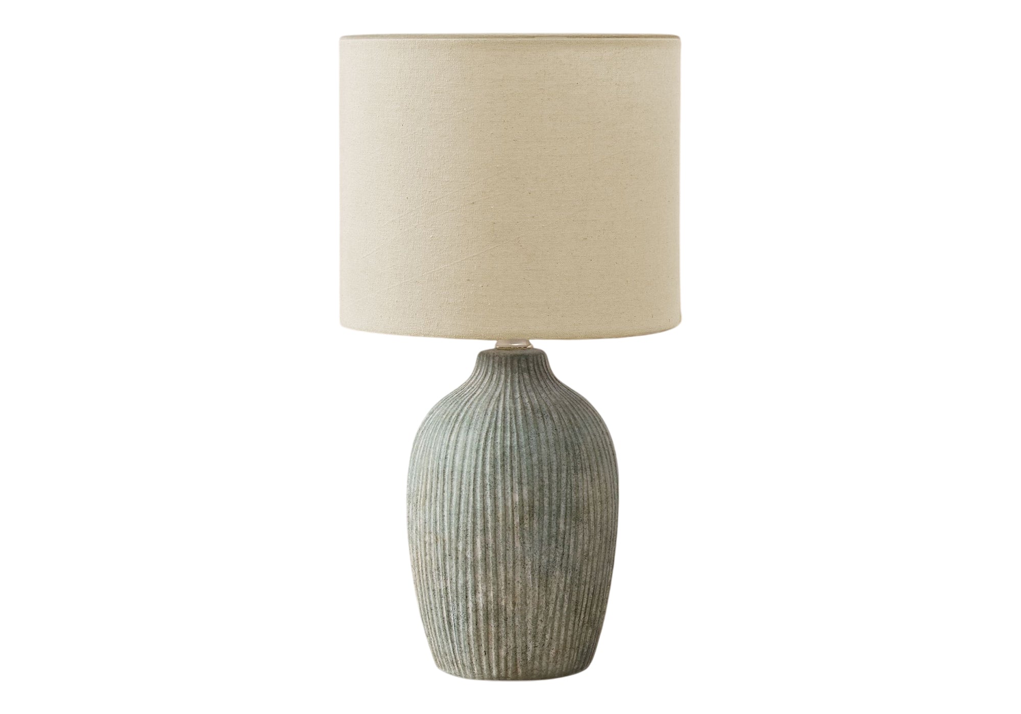 MN-D049784    Lighting, Table Lamp, 18"H, Green Ceramic, Beige Shade, Contemporary, Modern