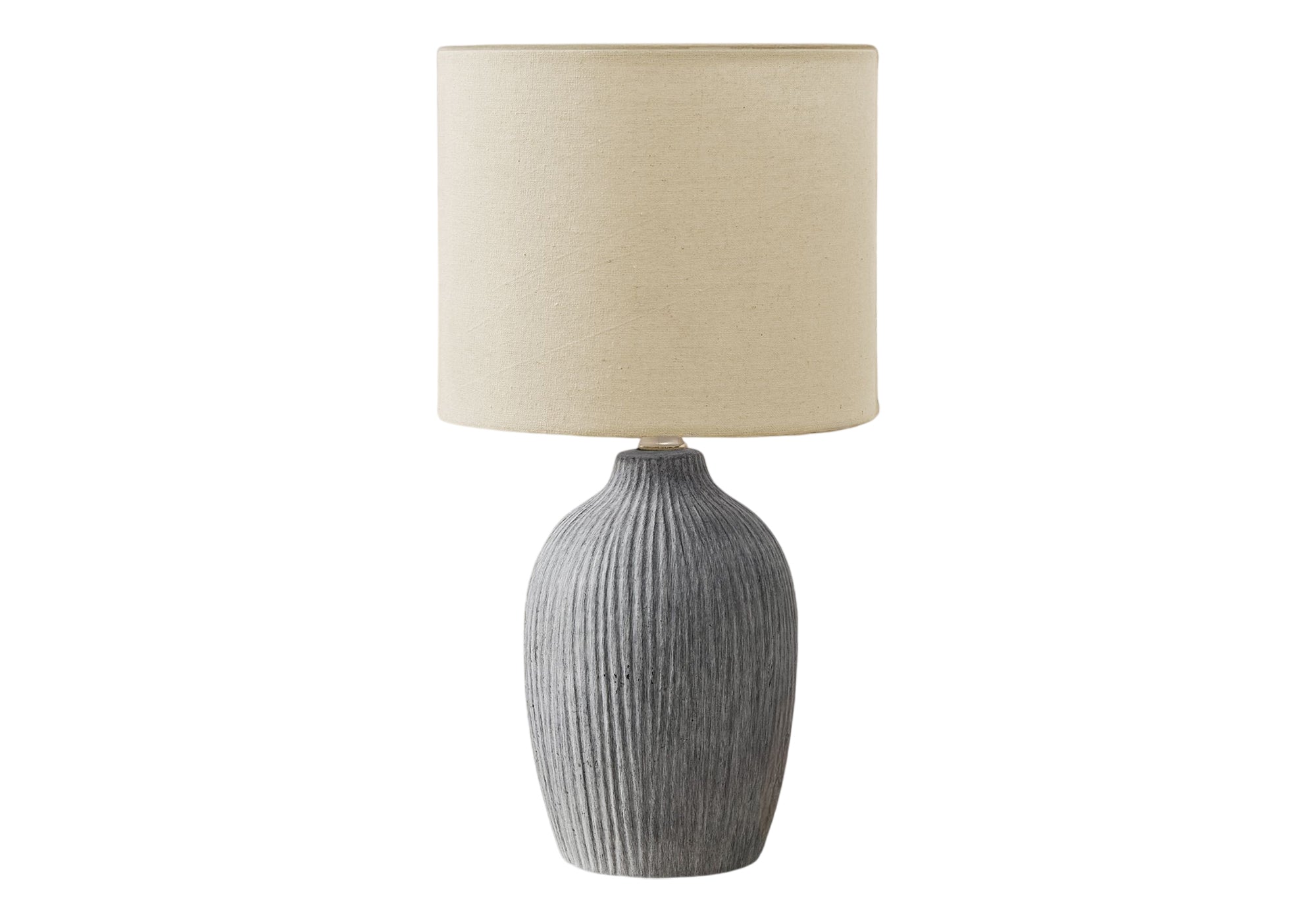 MN-D049785    Lighting, Table Lamp, 18"H, Grey Ceramic, Ivory / Cream Shade, Contemporary, Modern