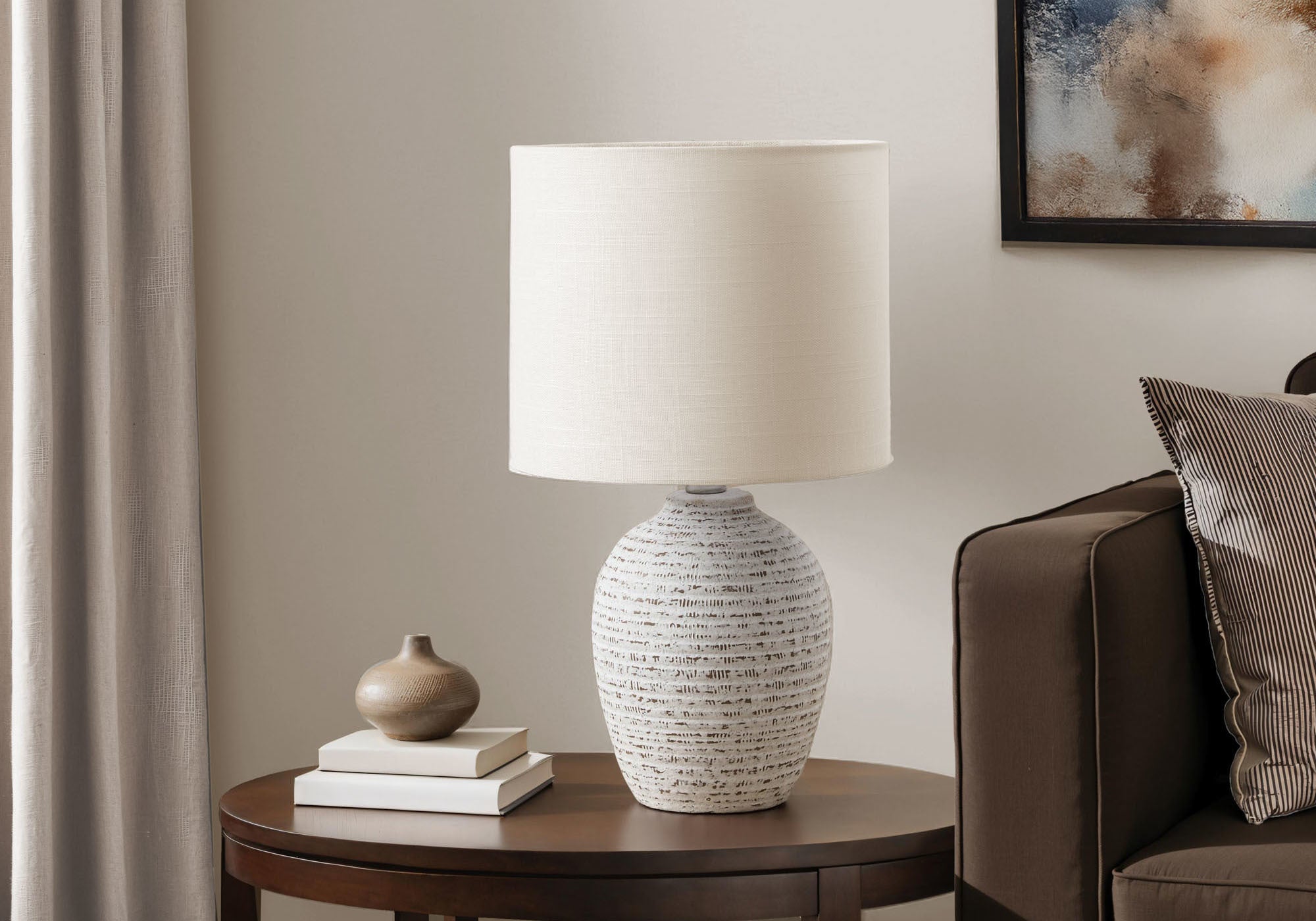 MN-709787    Lighting, 17"H, Table Lamp, Ivory Ceramic, Ivory / Cream Shade, Contemporary, Modern