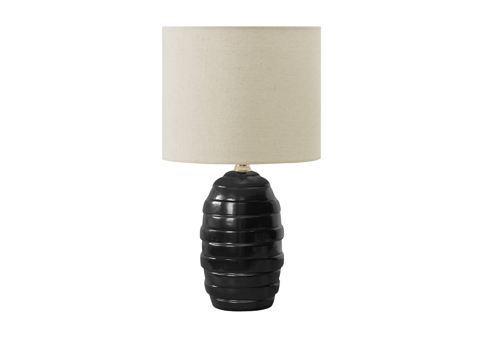 MN-D069790    Lighting, 17"H, Table Lamp, Black Ceramic, Beige Shade, Contemporary, Modern