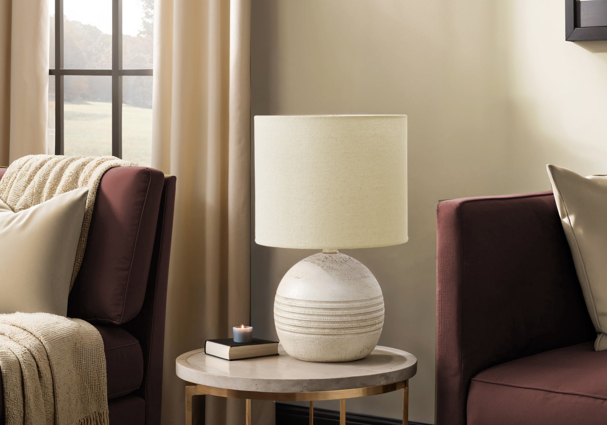 MN-D079791    Lighting, 15"H, Table Lamp, Ivory Resin, Beige Shade