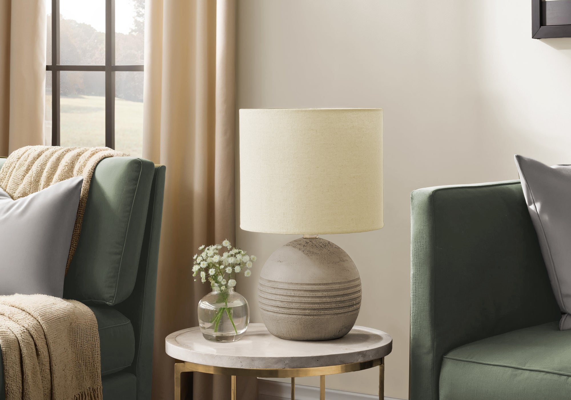 MN-D079792    Lighting, 15"H, Table Lamp, Beige Resin, Beige Shade, Contemporary, Modern